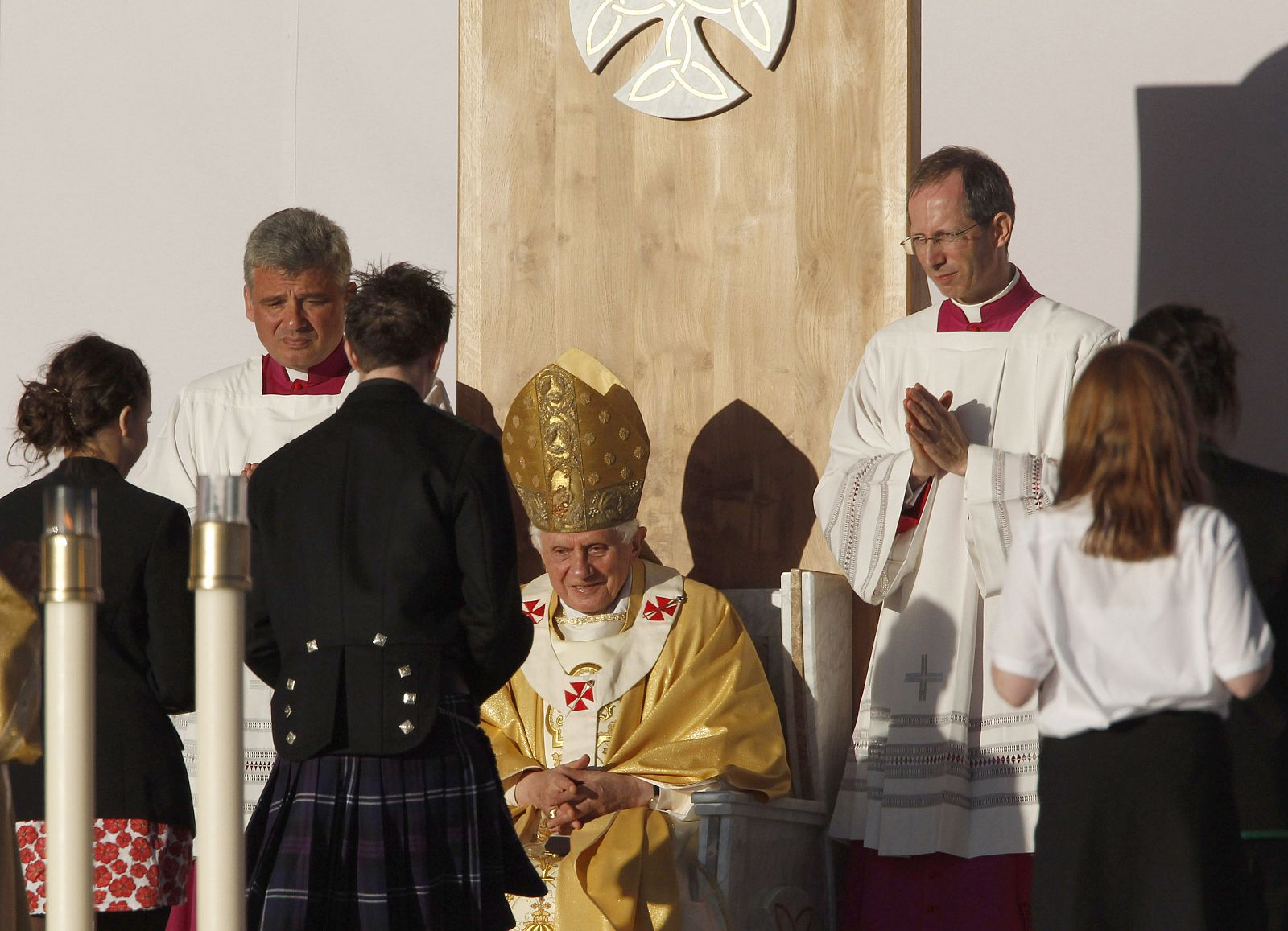 Pope Benedict XVI attends a mass in Bellahouston Park in Glasgow