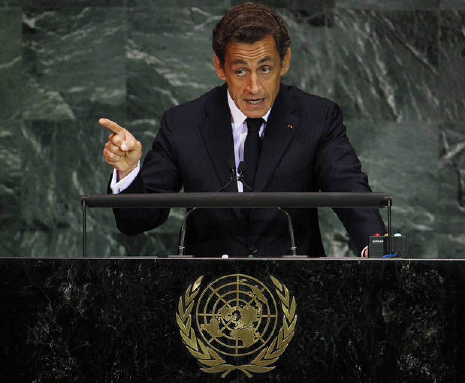 Sarkozy durante su intervención en la sede de la ONU en Nueva York  