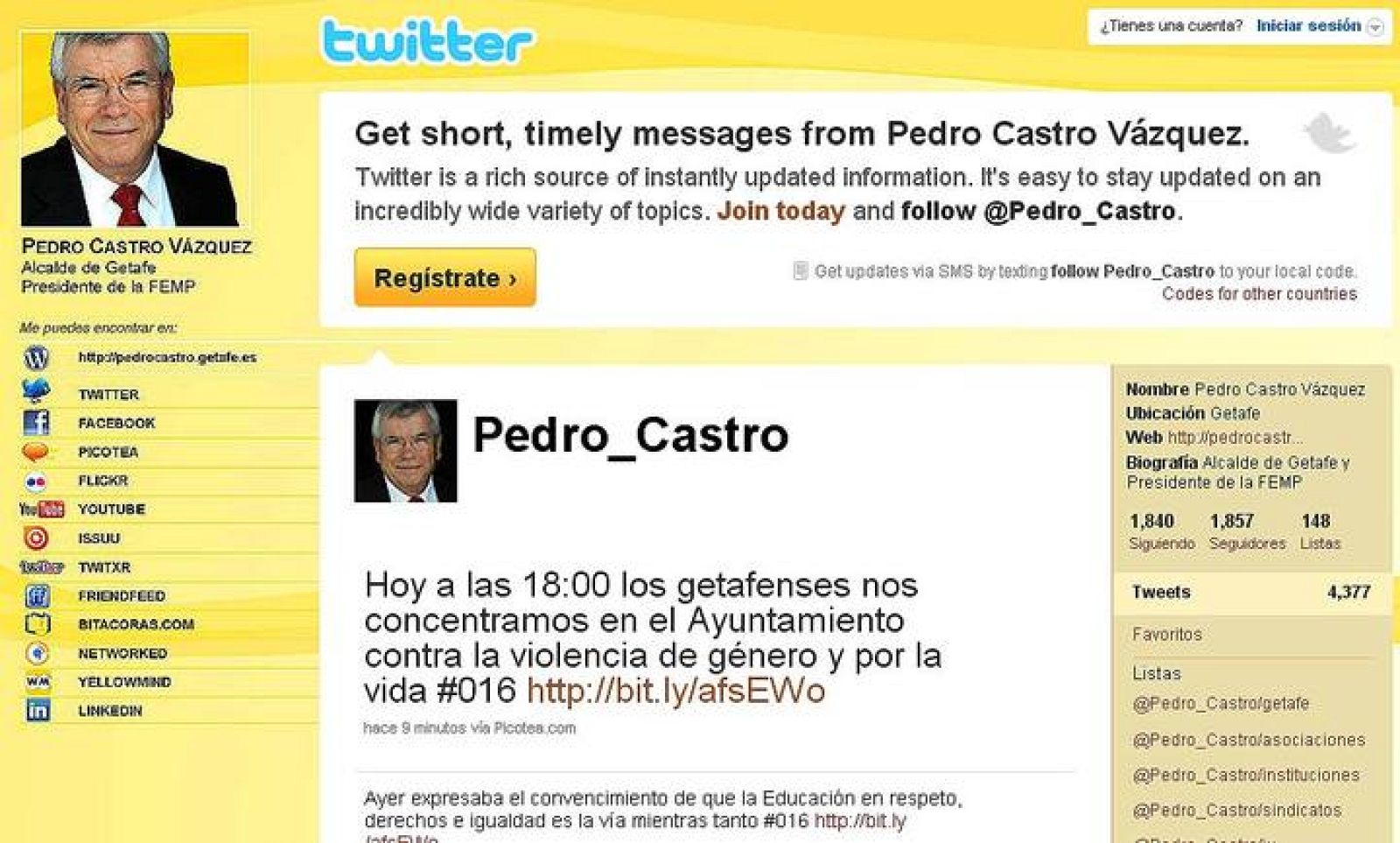 Imagen del twitter de Pedro Castro, alcalde de Getafe