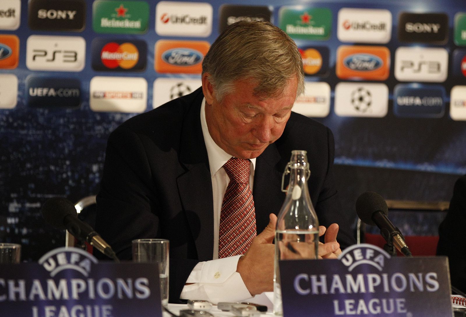 Sir Alex Ferguson durante la rueda de prensa previa de la Champions.