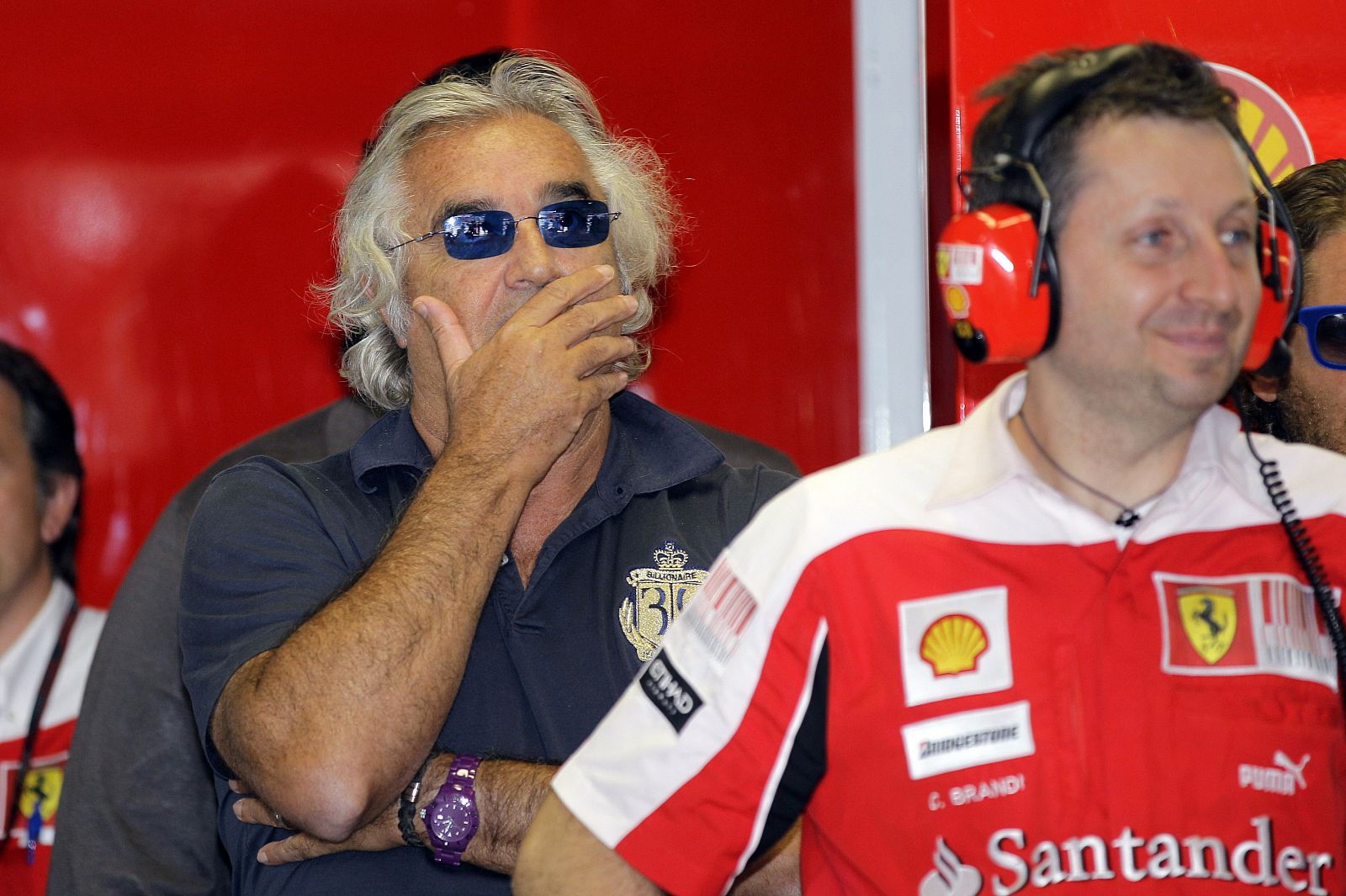 Flavio Briatore en el box de Ferrari durante el GP de Italia.