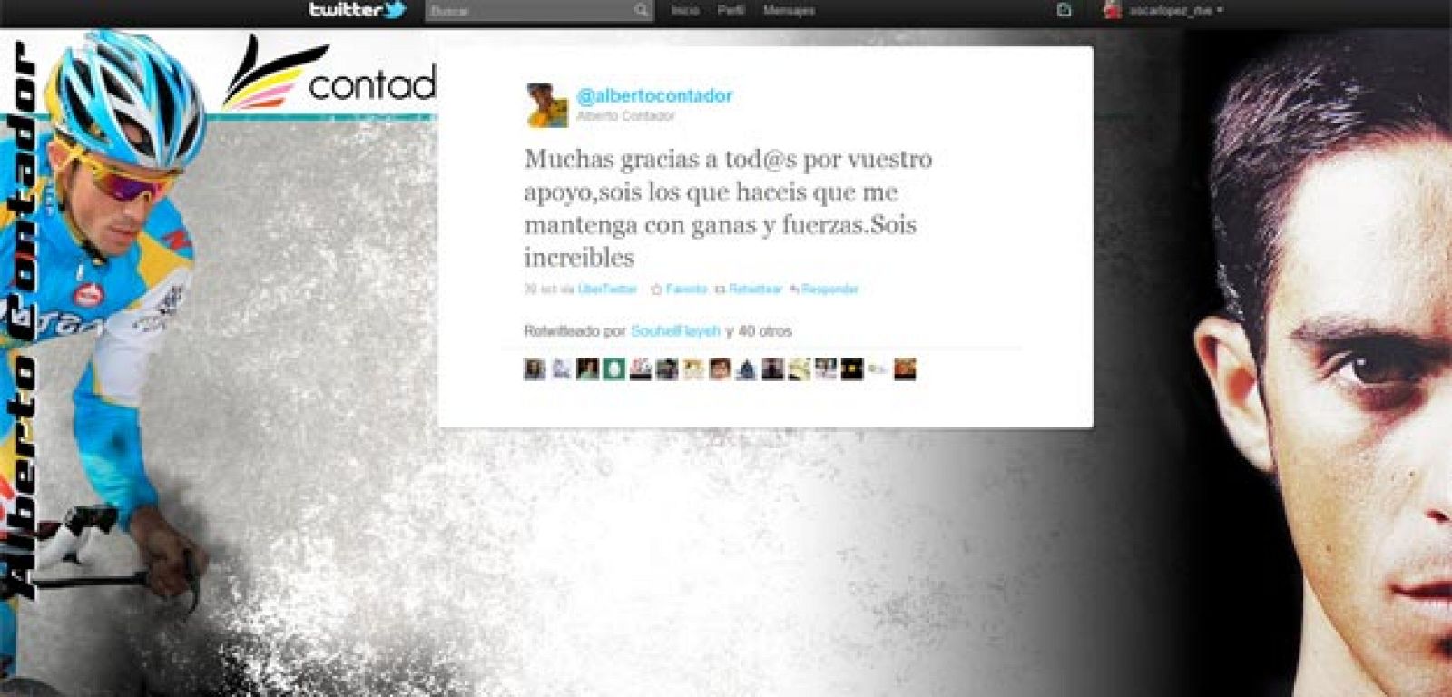 Imagen del último twitter de Contador