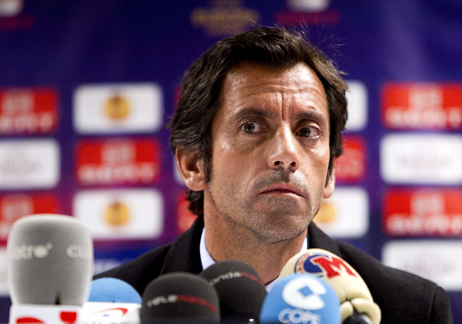 El entrenador del Atlético de Madrid, Quique Sánchez Flores, habla en rueda de prensa