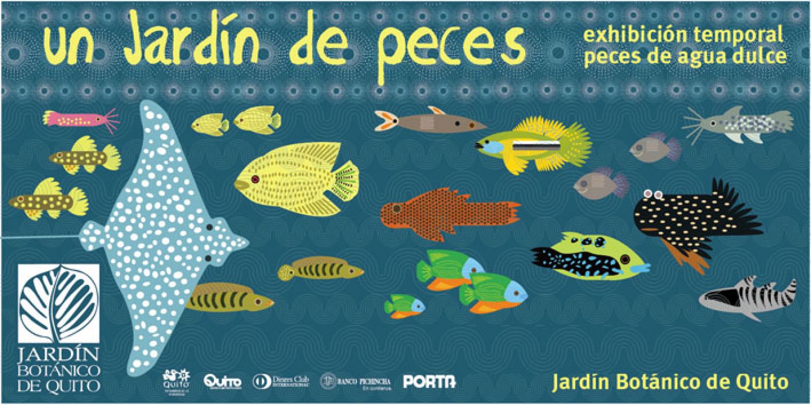 Cartel anuncia Exposición de peces en el jardín Botánico de Quito