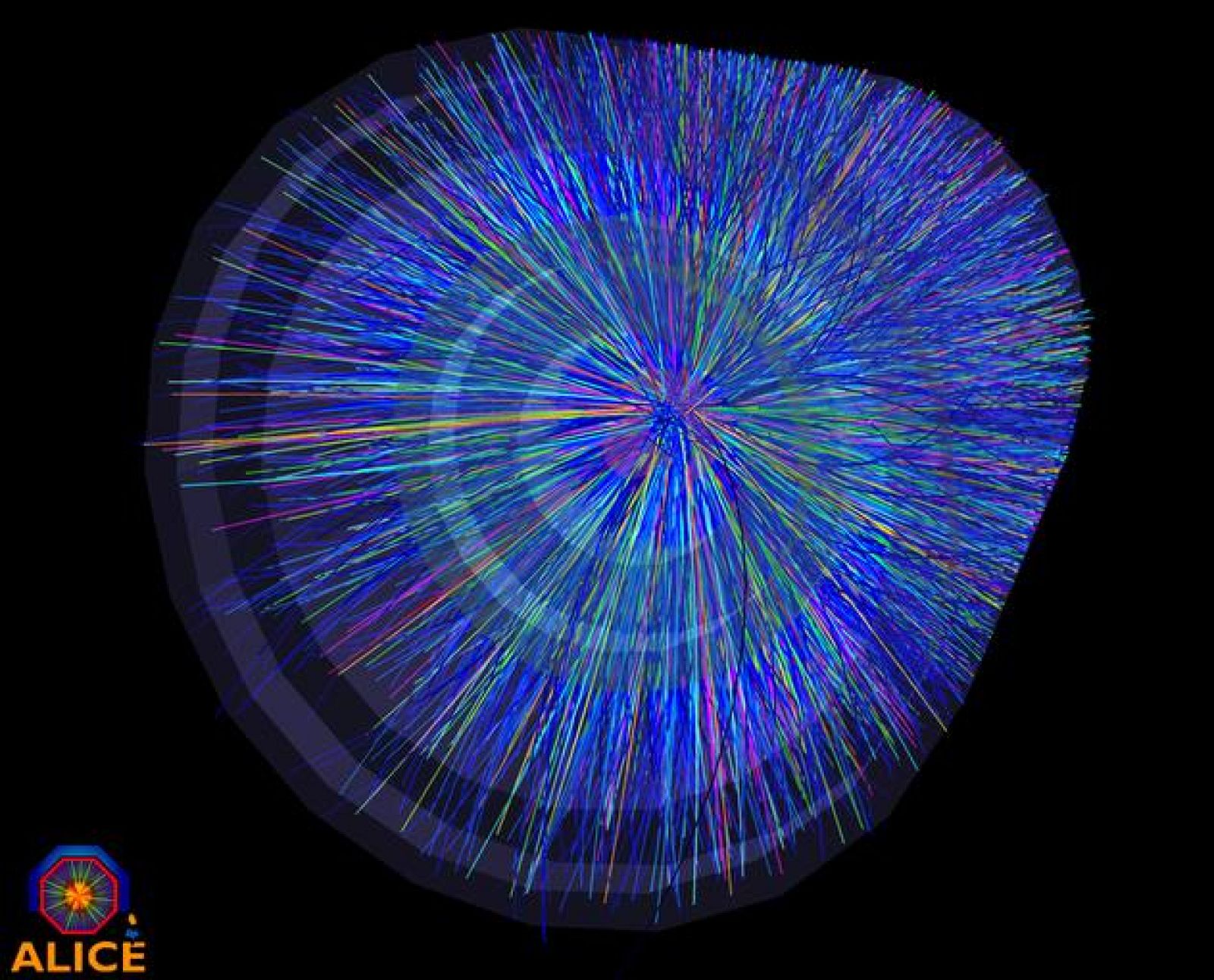  Así se ve la colisión de iones en el detector Alice, uno de los componentes del LHC diseñado para captar estos choques
