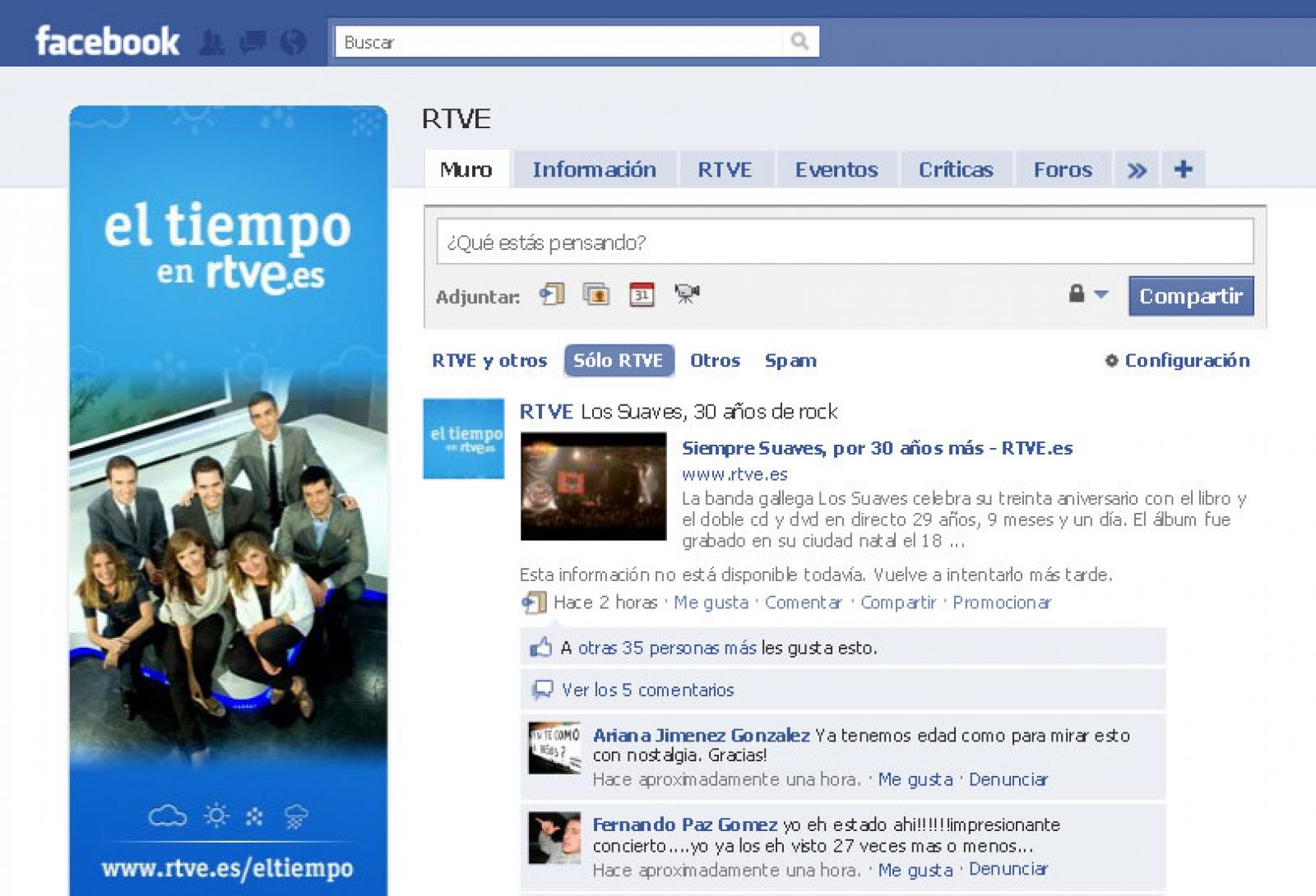 La página de RTVE.es en Facebook