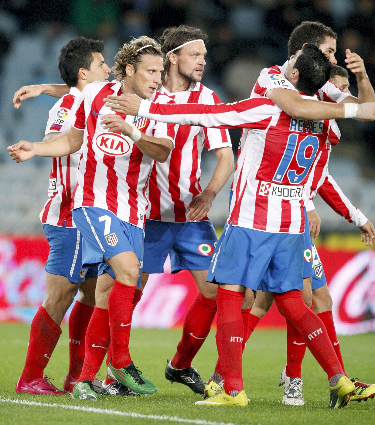 Los jugadores del Atlético de Madrid celebran uno de los goles del equipo en la pasada jornada, ante la Real Sociedad.