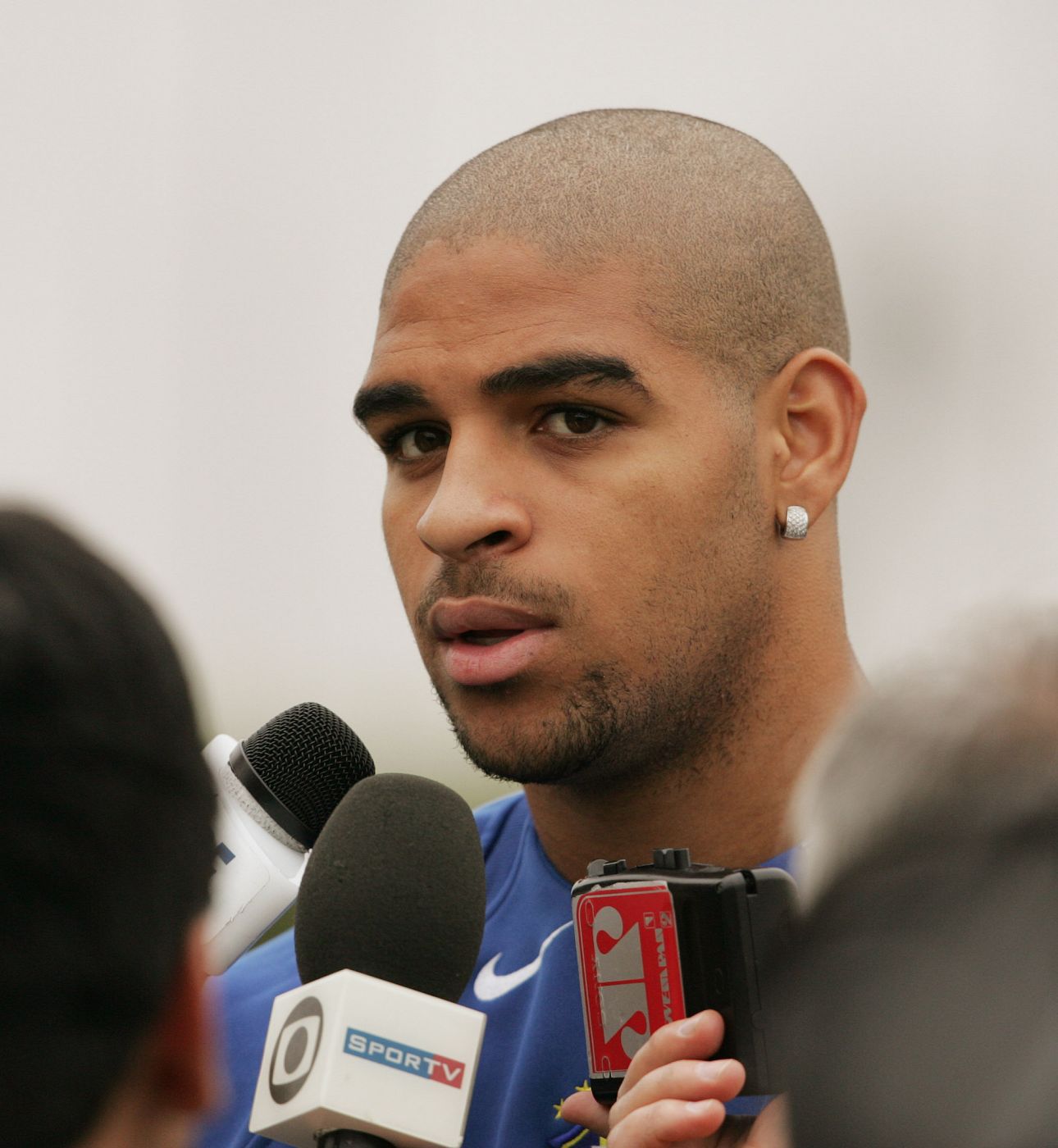 BRAZILIAN PLAYER ADRIANO TALKS TO REPORTERS IN LIMA.