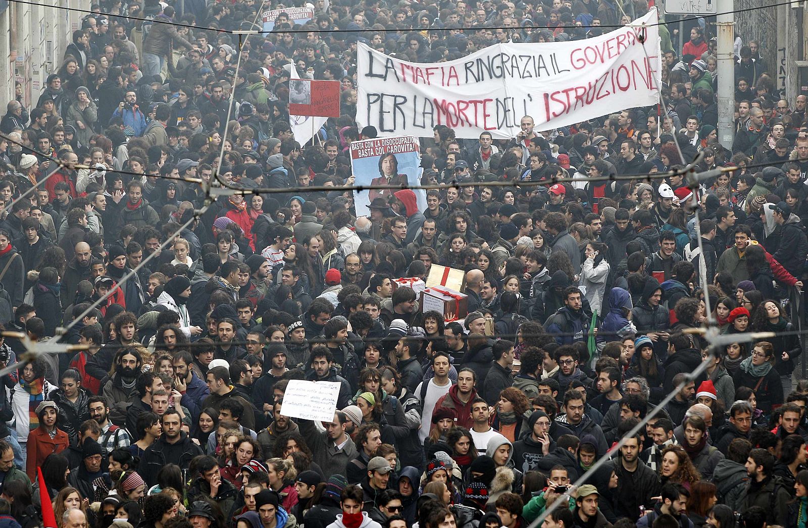 Los estudiantes, durante su manifestación en Roma.