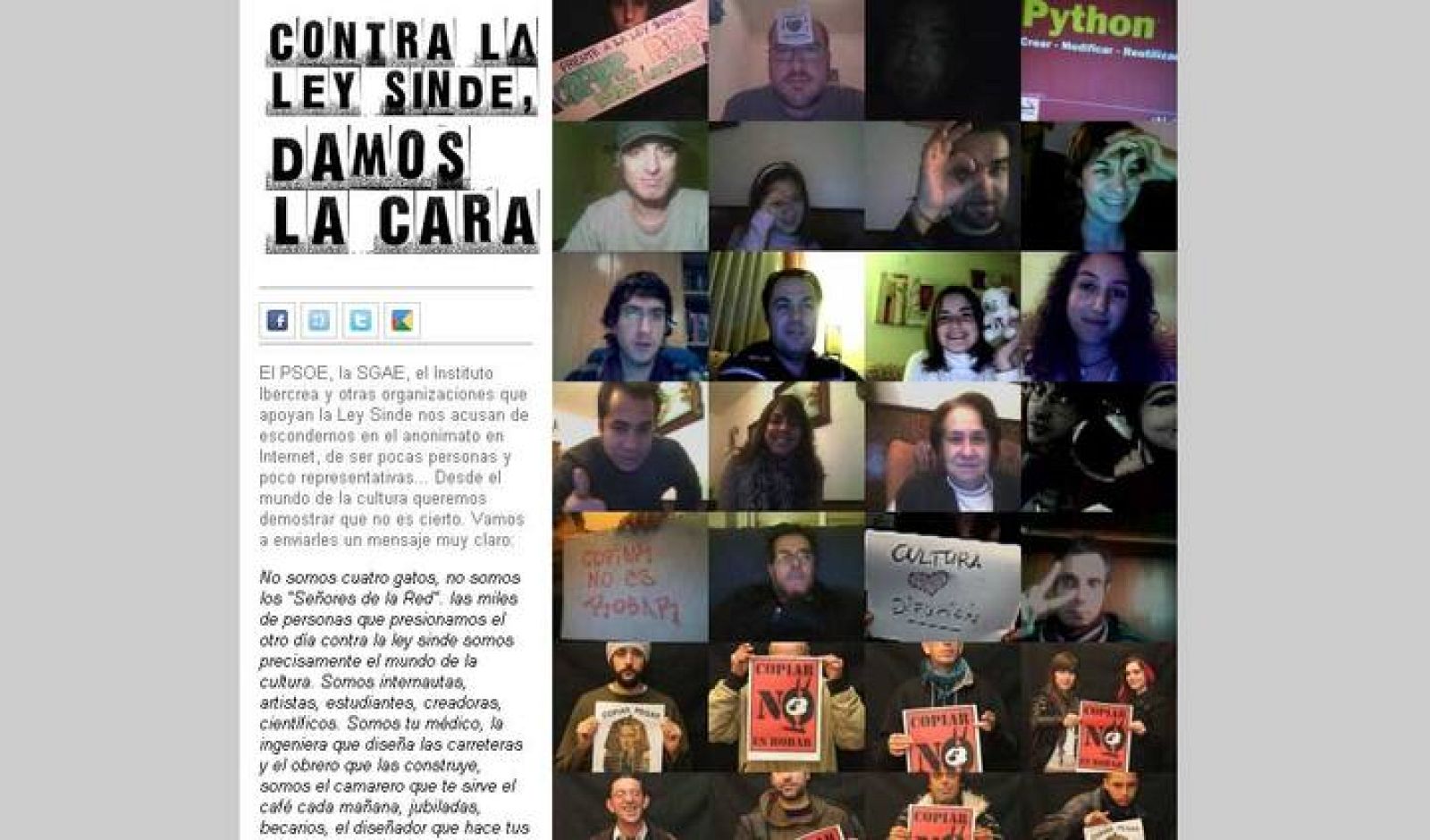   Los usuarios pueden subir sus fotos a este 'mural' para dar la cara contra la ley Sinde.