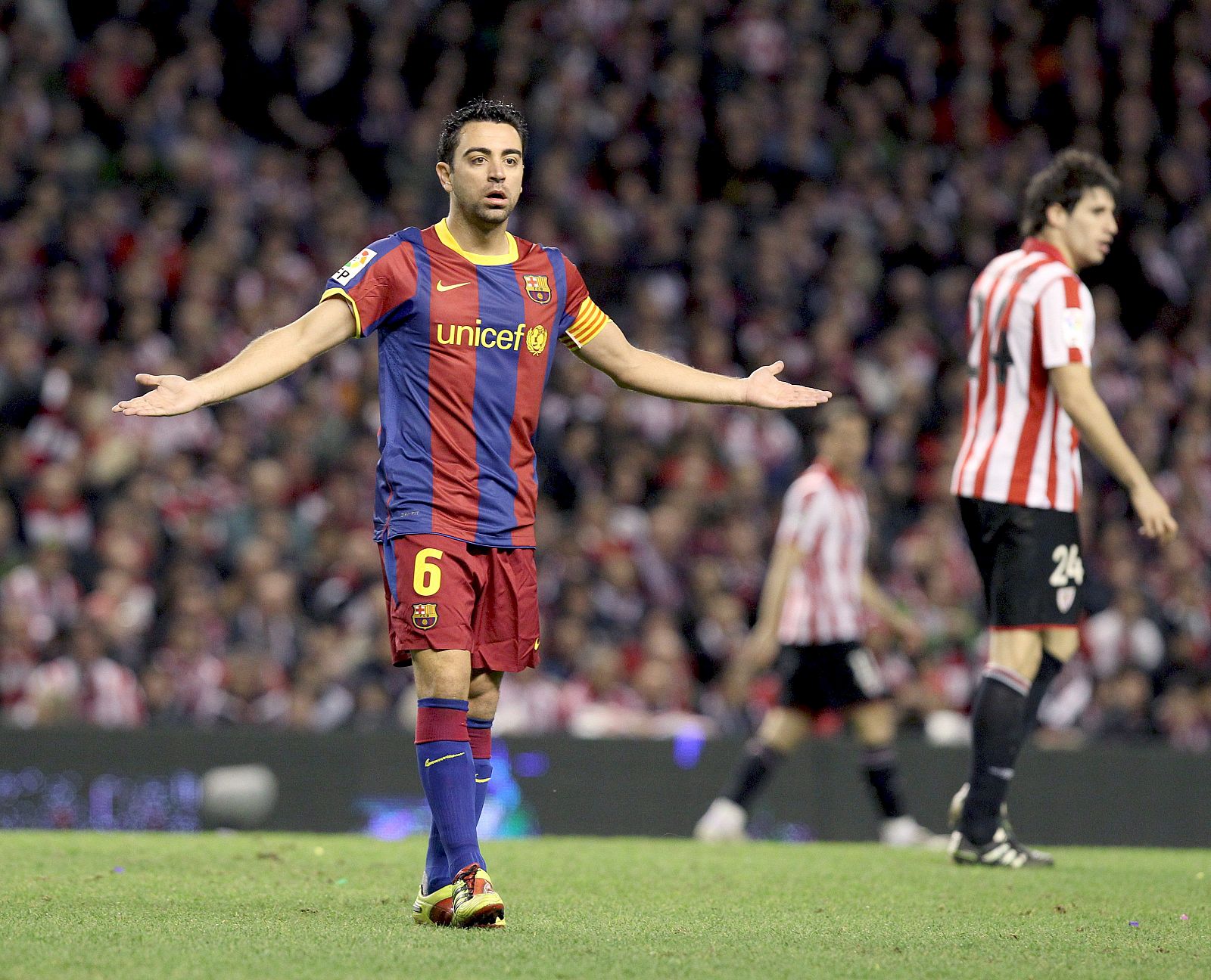 Xavi Hernández jugó en San Mamés su partido 550 como futbolista azulgrana.