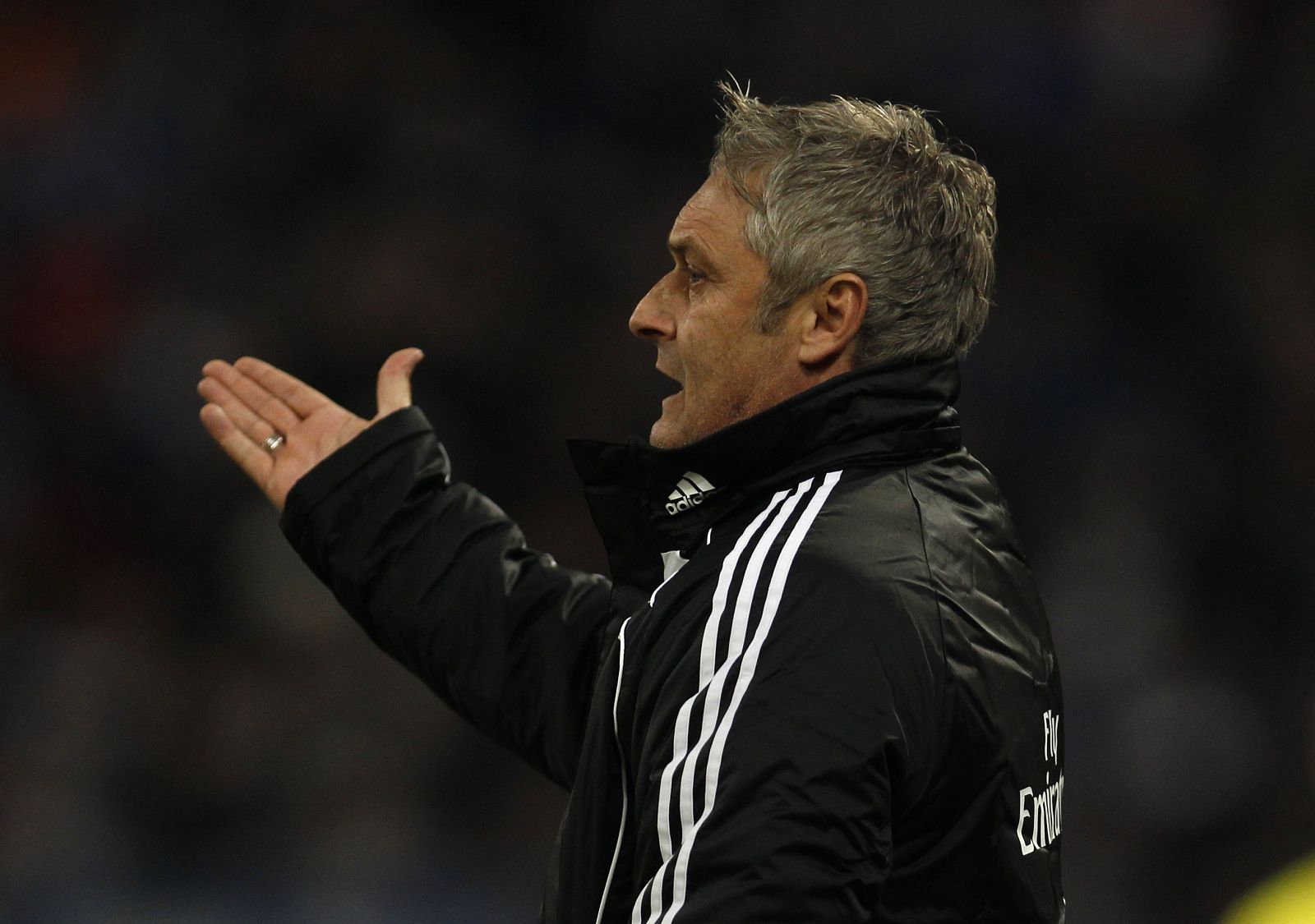 Hamburg SVs coach Veh reacts during the German Bundesliga soccer match against Schalke 04 in Gelsenkirchen