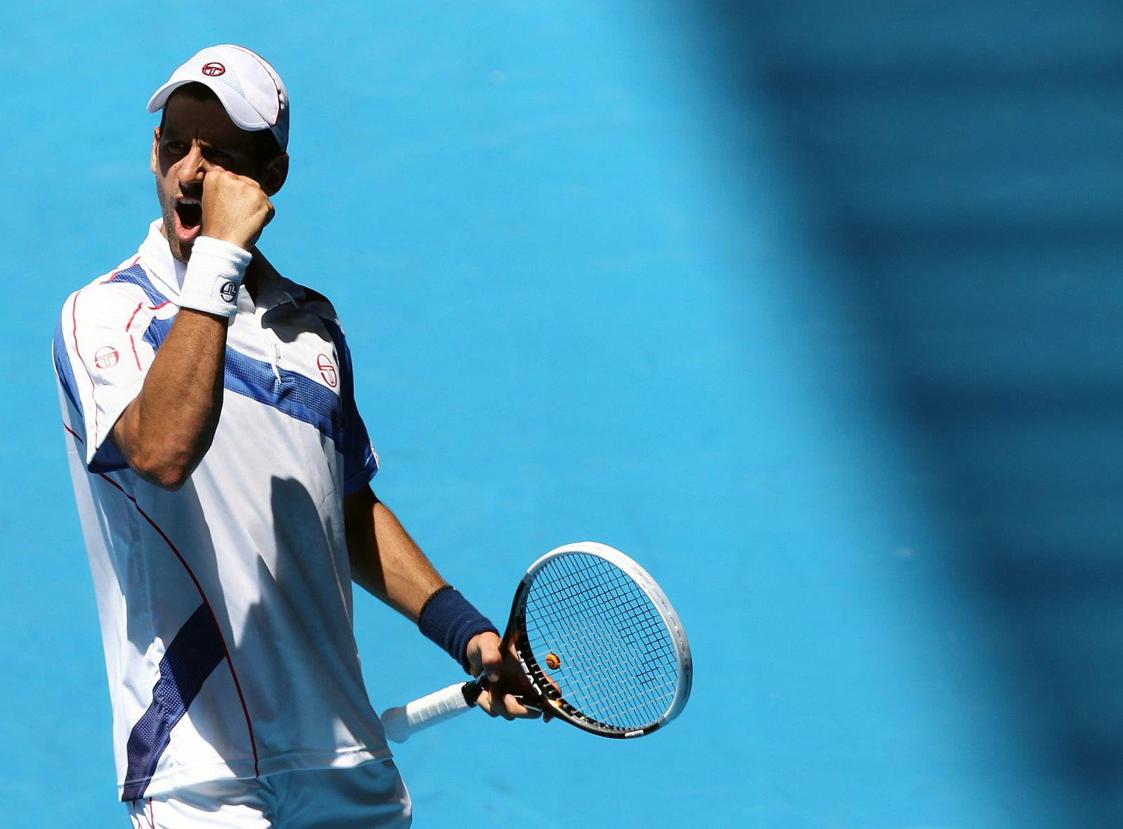 El tenista serbio Novak Djokovic celebra tras ganar un punto ante el español Nicolás Almagro.