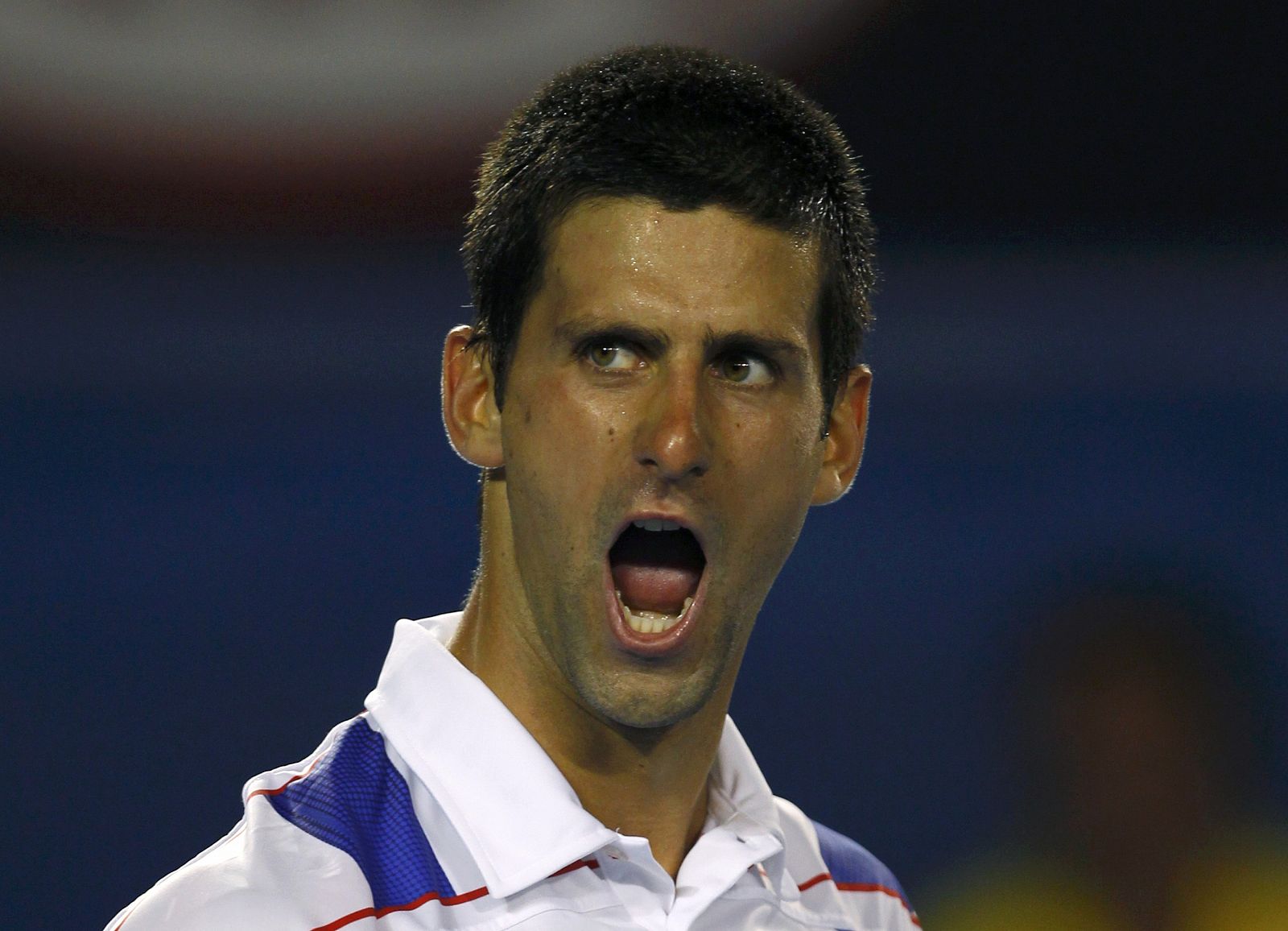 Djokovic celebra su pase a la final del Abierto de Australia 2011 tras ganar a Roger Federer.