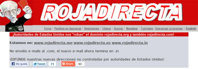 Los responsables del portal 'Roja directa' califican de "robo" el bloqueo de sus dominios
