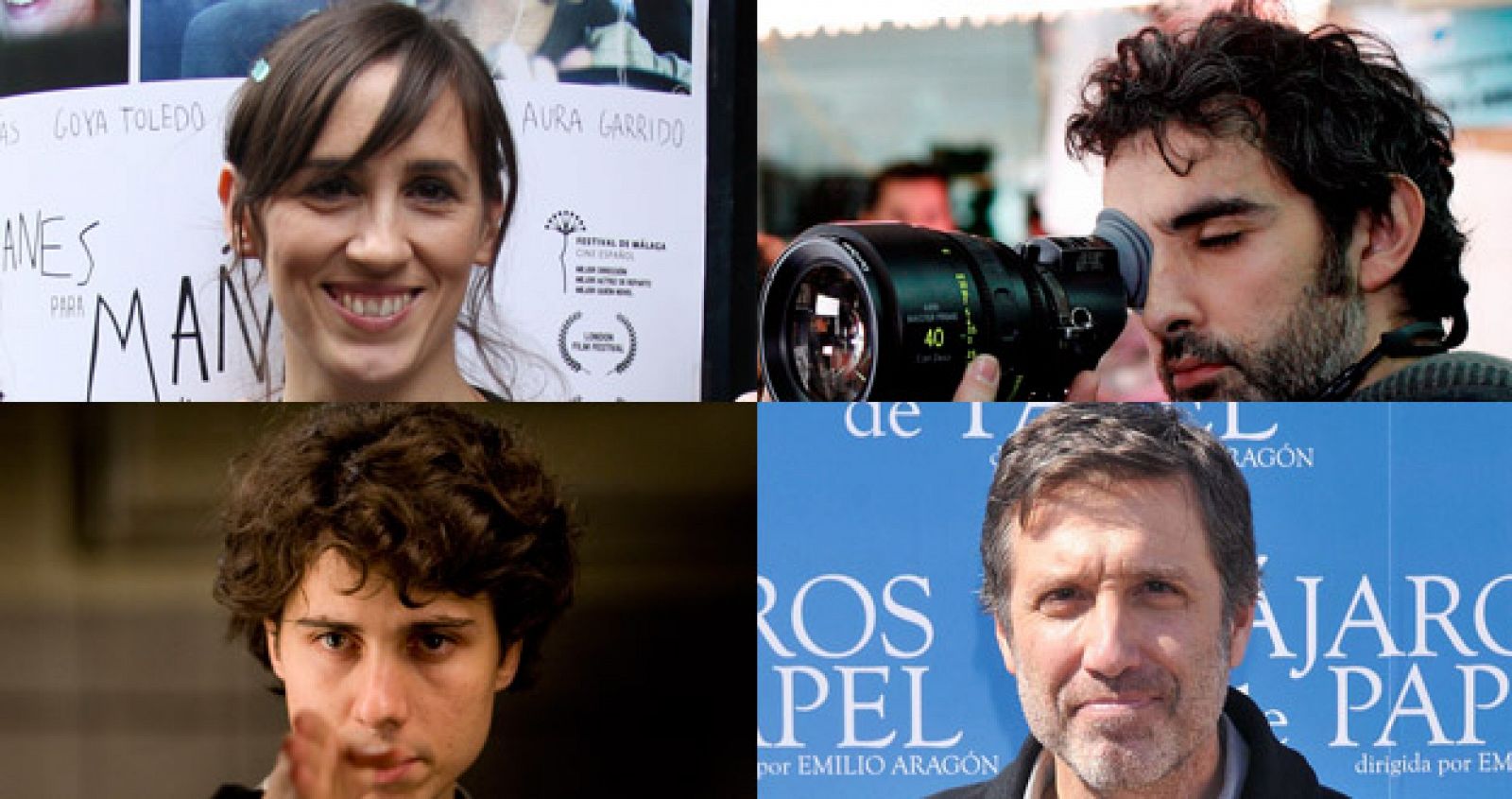 De izquierda a derecha y de arriba a abajo: Juana Macías, David Pinillos, Jonás Trueba y Emilio Aragón, aspirantes al Goya a mejor director novel.