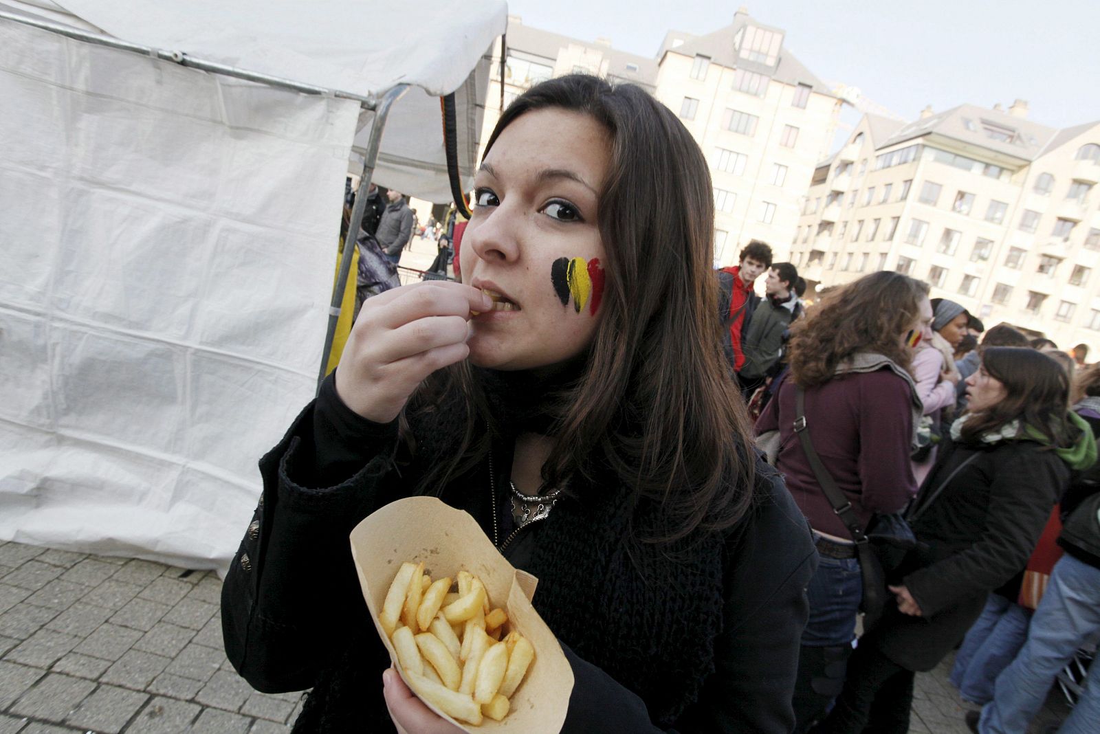 Una estudiante belga durante la manifestación