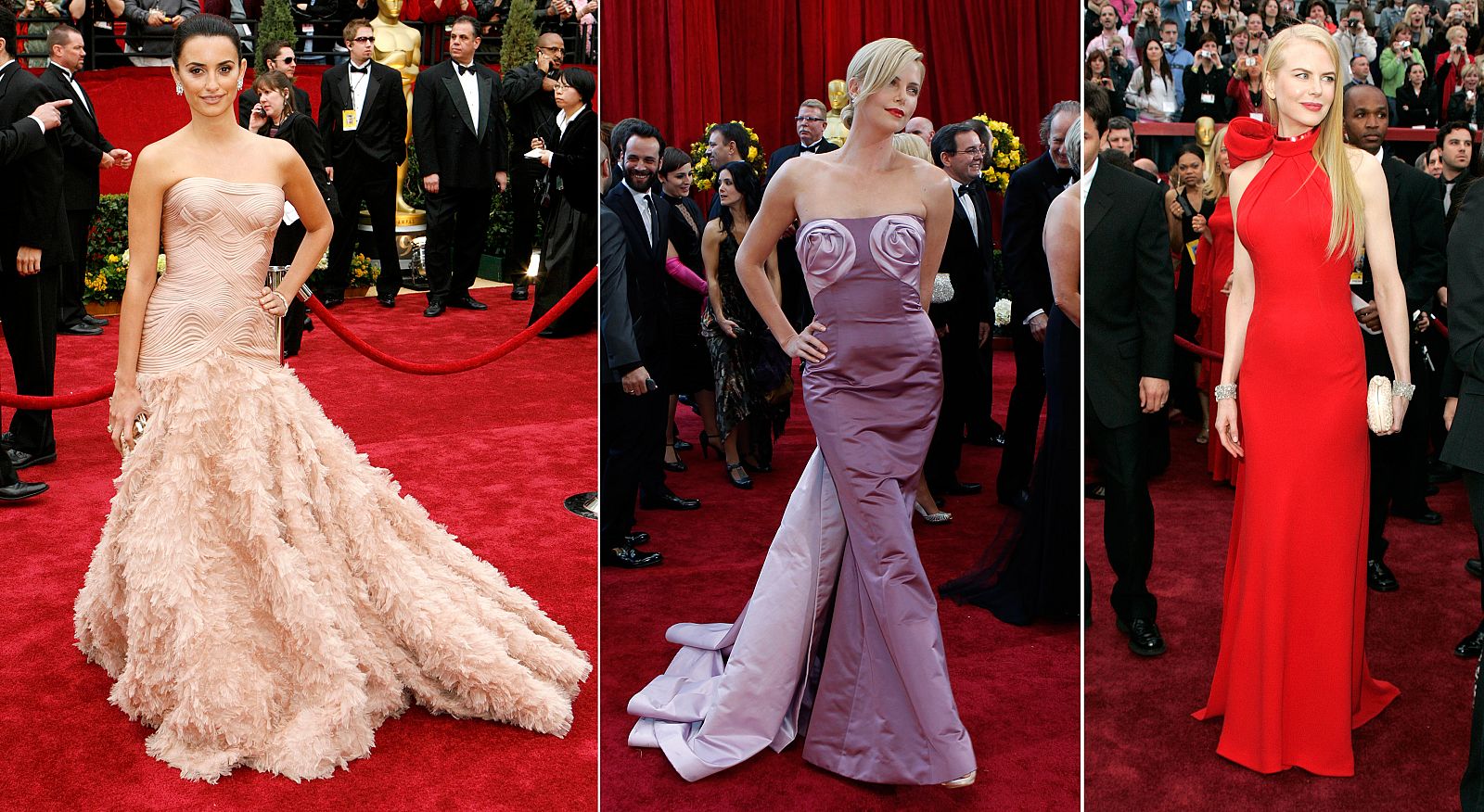 Penélope Cruz (Versace, 2007), Charlize Theron (Dior, 2010) y Nicole Kidman (Balenciaga, 2007).