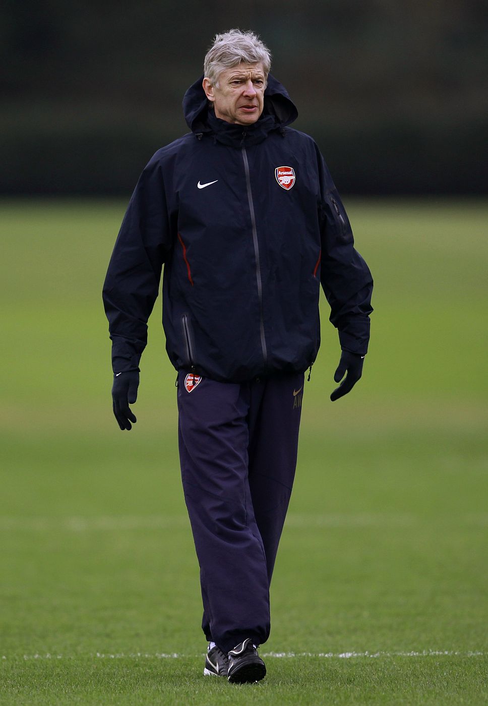 Arsenal manager Arsene Wenger attends a team training session in London Colney