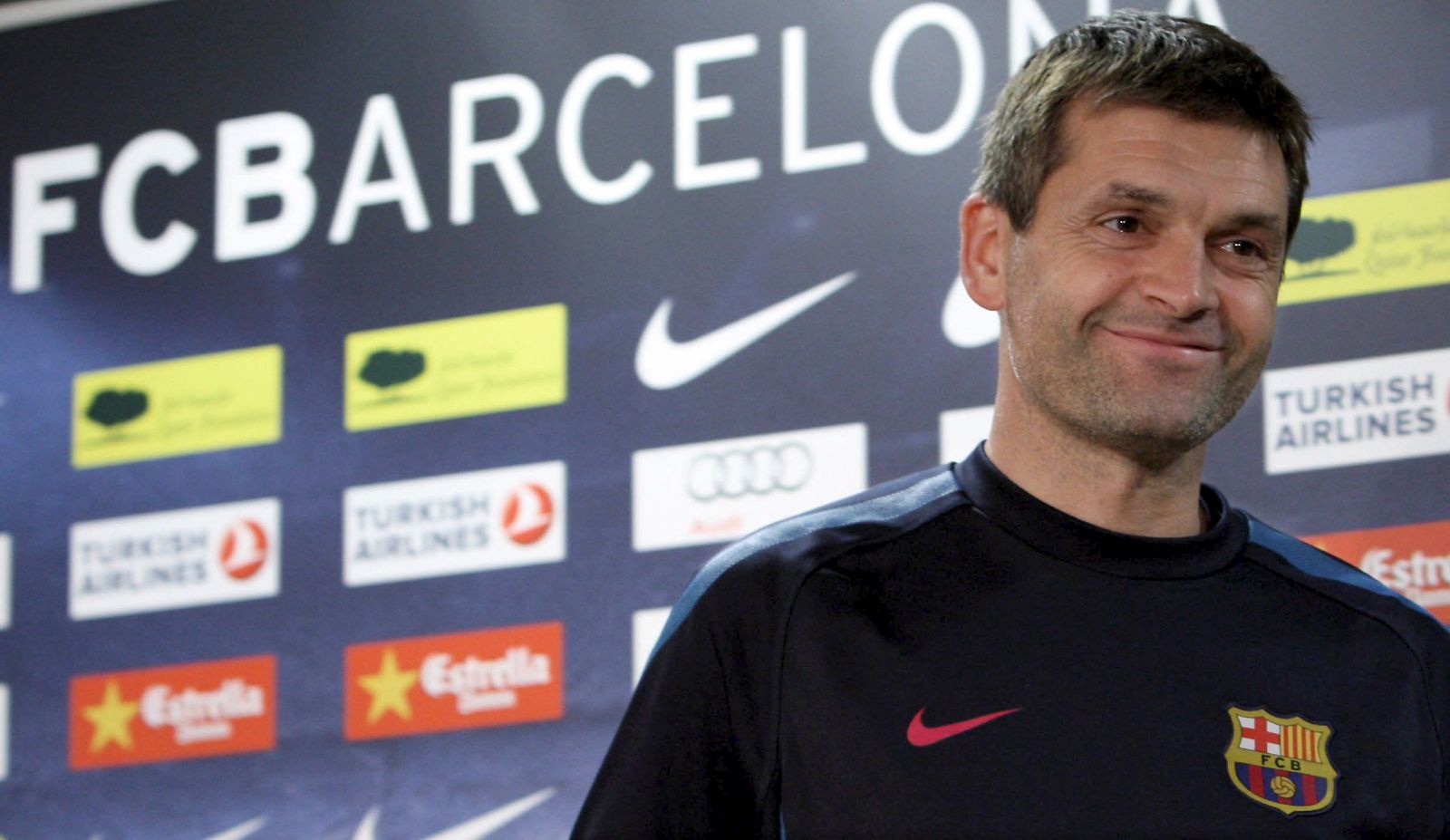 El segundo entrenador del F.C.Barcelona, Tito Vilanova, durante la rueda de prensa.