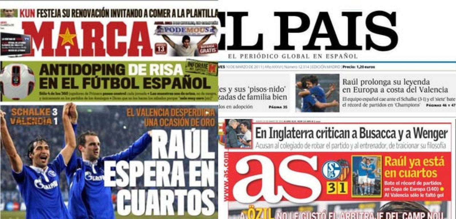 La prensa refleja la eliminación del Valencia y el pase de Raúl