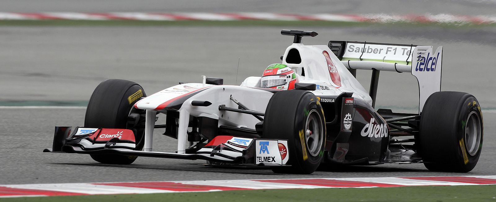 Sauber F1 driver Sergio Perez of Mexico takes a curve during a training session at Catalunya's racetrack in Montmelo, near Barcelona