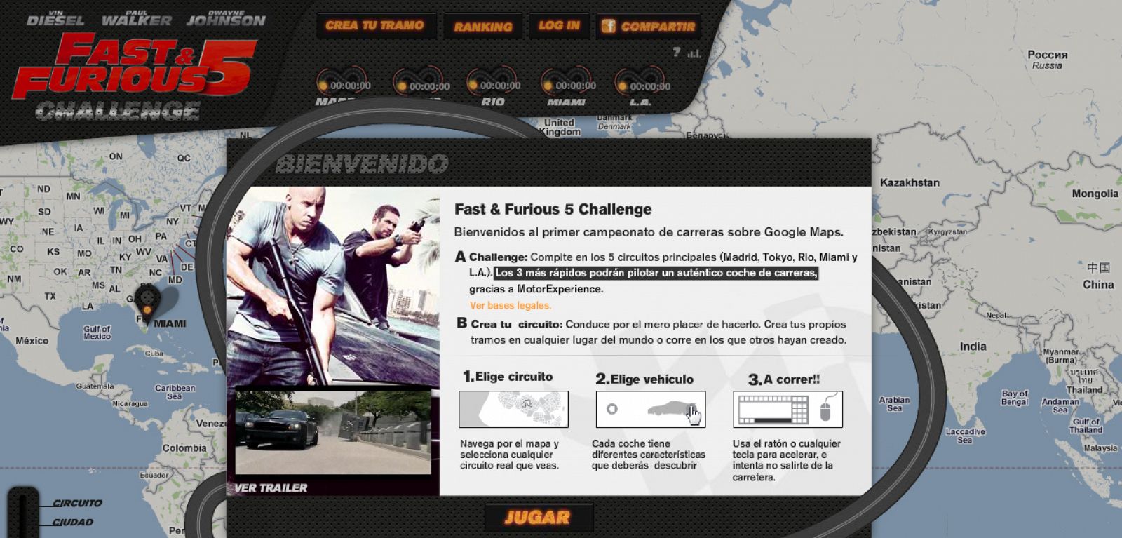 'Fast & Furious Challenge' se desarrolla sobre Google Maps.