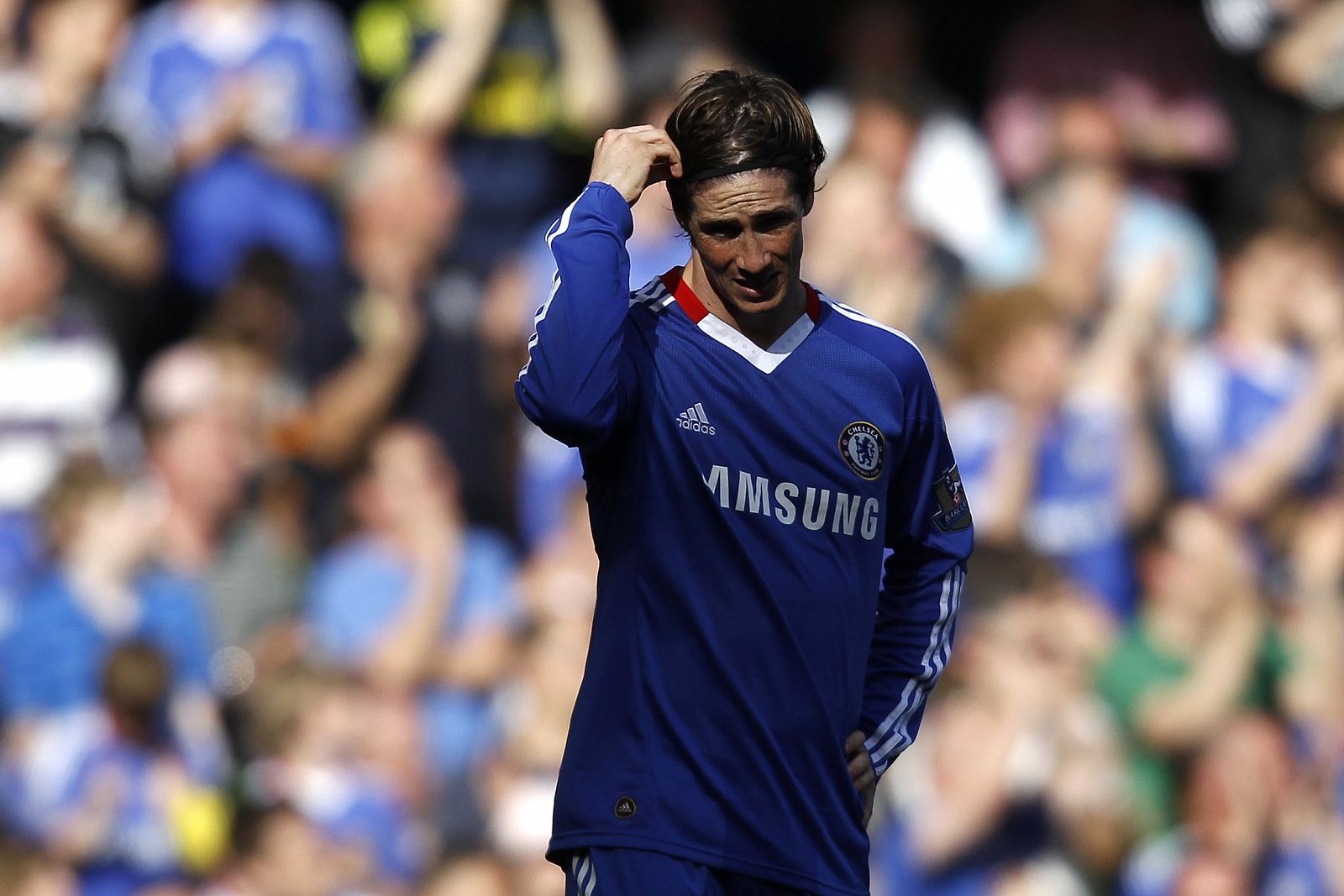 Chelsea's Torres reacts during their English Premier League soccer match against Wigan Athletic at Stamford Bridge in London