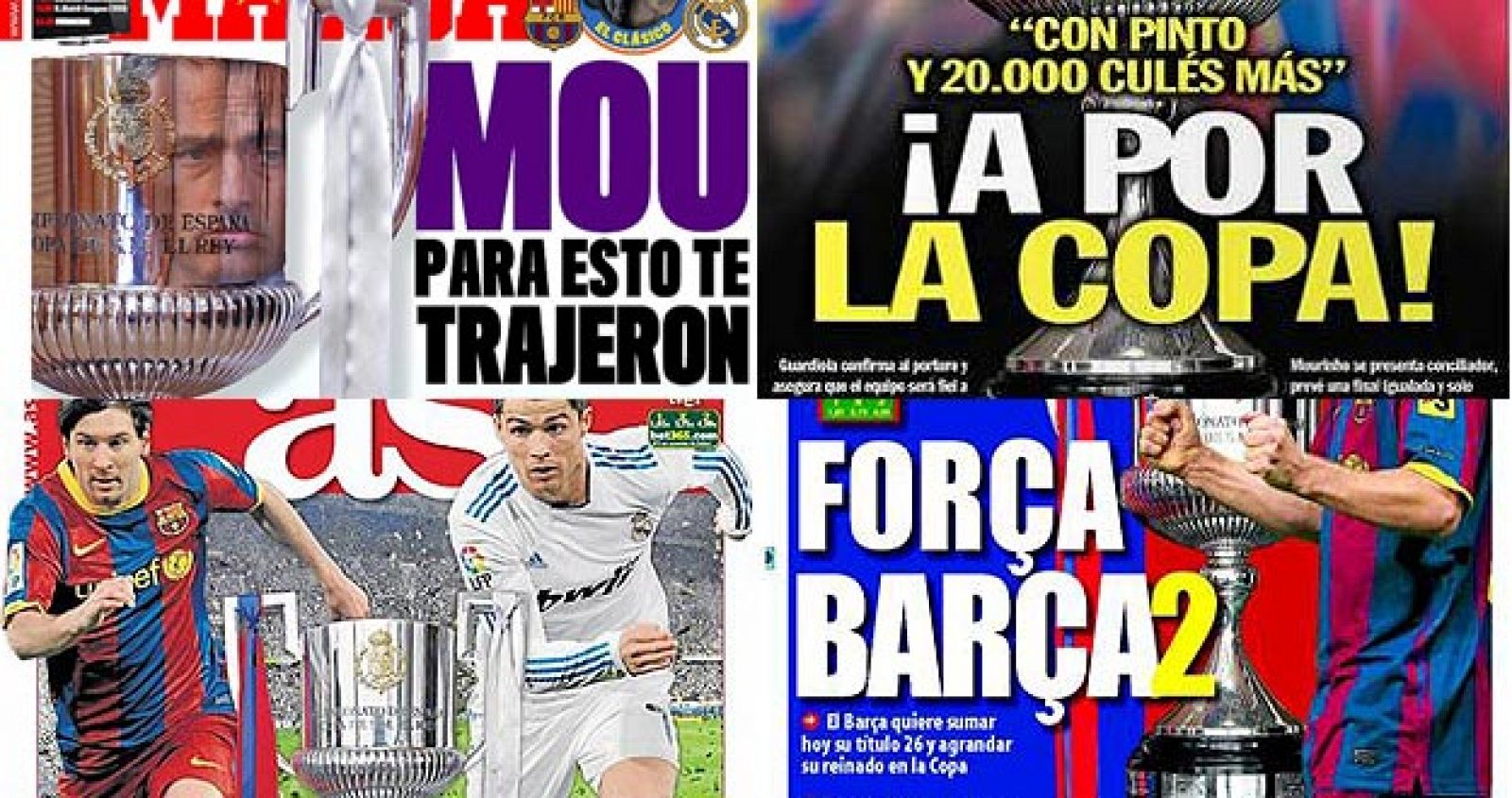 Portadas de los diarios deportivos editados en Madrid y en Barcelona.