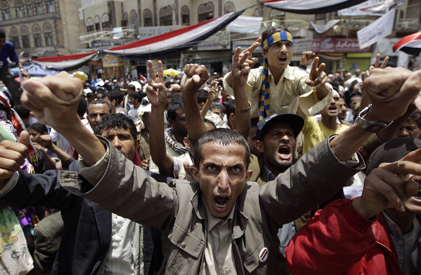 Manifestación contra el presidente yemení, Alí Abdulá Saleh, a las afueras de Saná