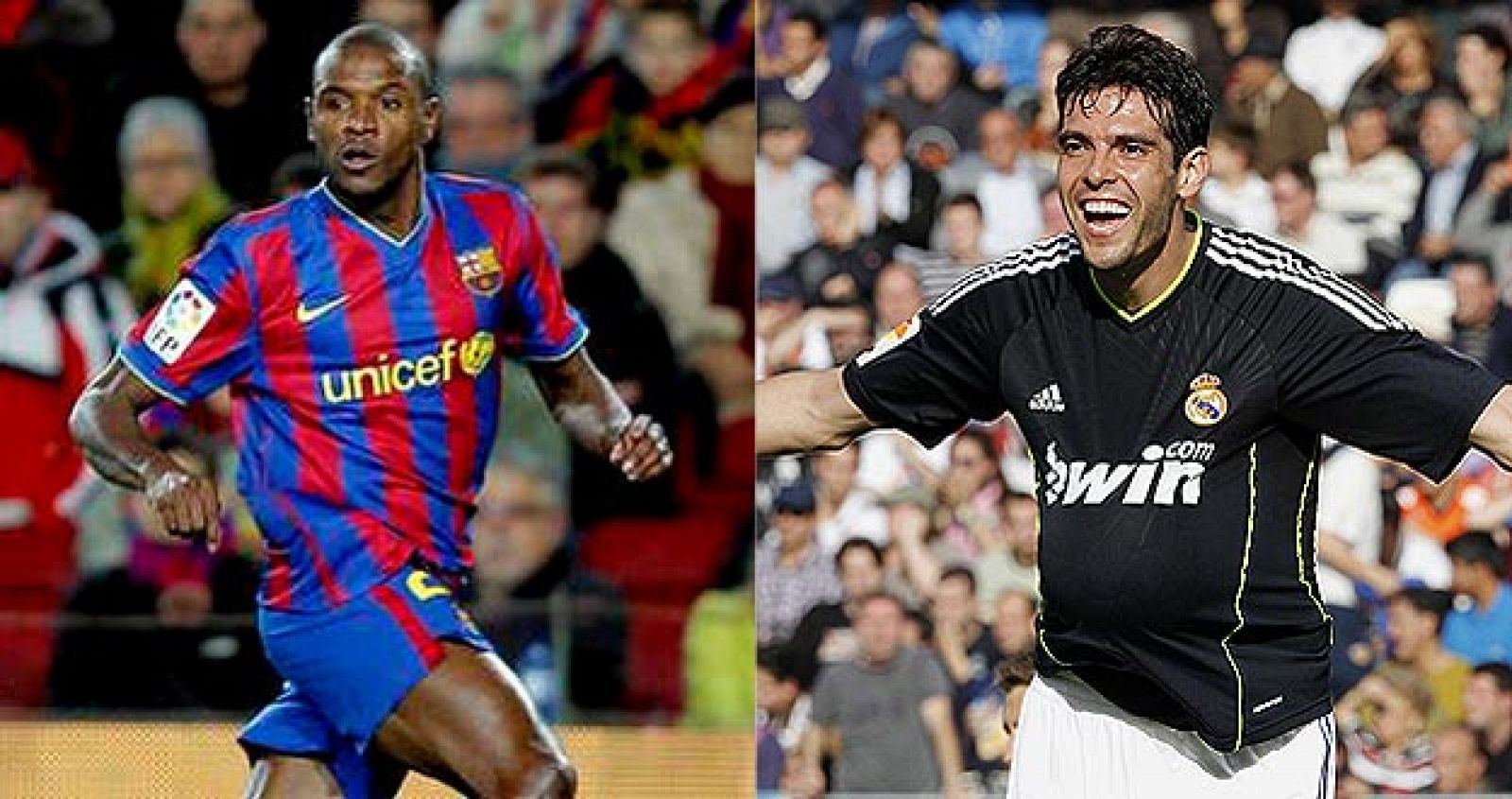 El francés del FC Barcelona, Eric Abidal, y el brasileño del Real Madrid, Kaká.