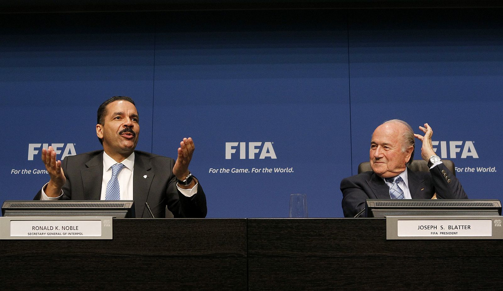 FIFA President Blatter and and Interpol's Secretary General Noble