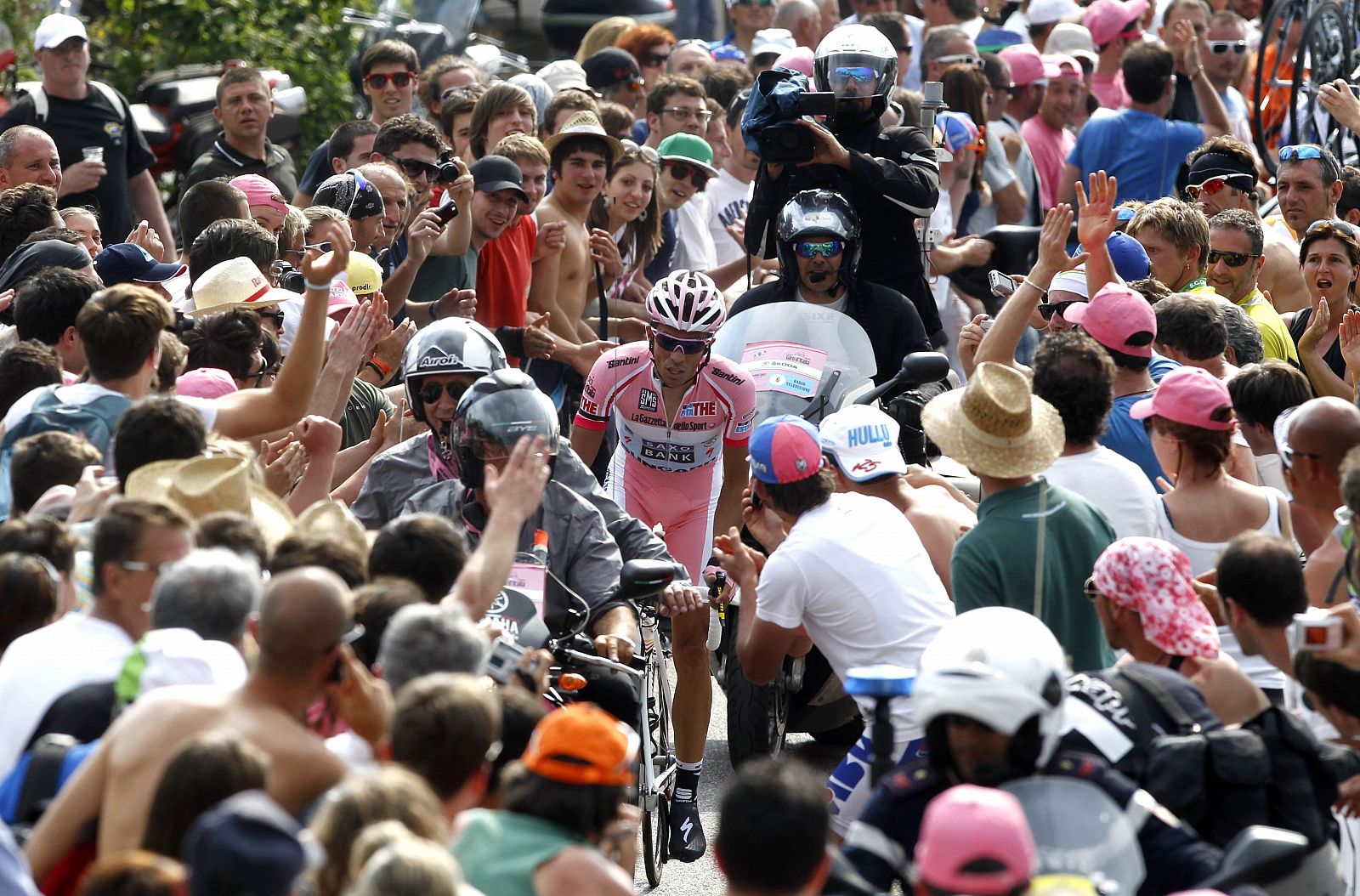 Alberto Contador of Spain climbs during the time trial for the 16th stage of the Giro d'Italia cycling race from Belluno to Nevegal