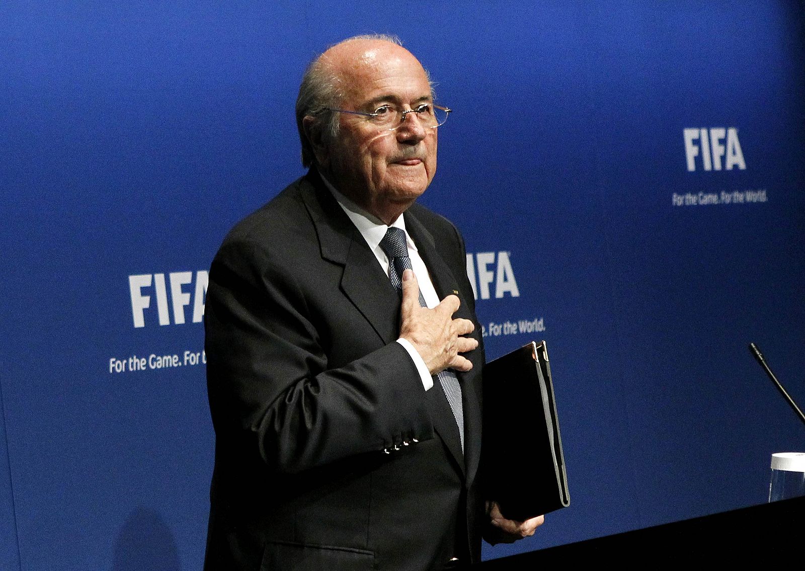 FIFA President Blatter addresses a news conference at the FIFA headquarters in Zurich