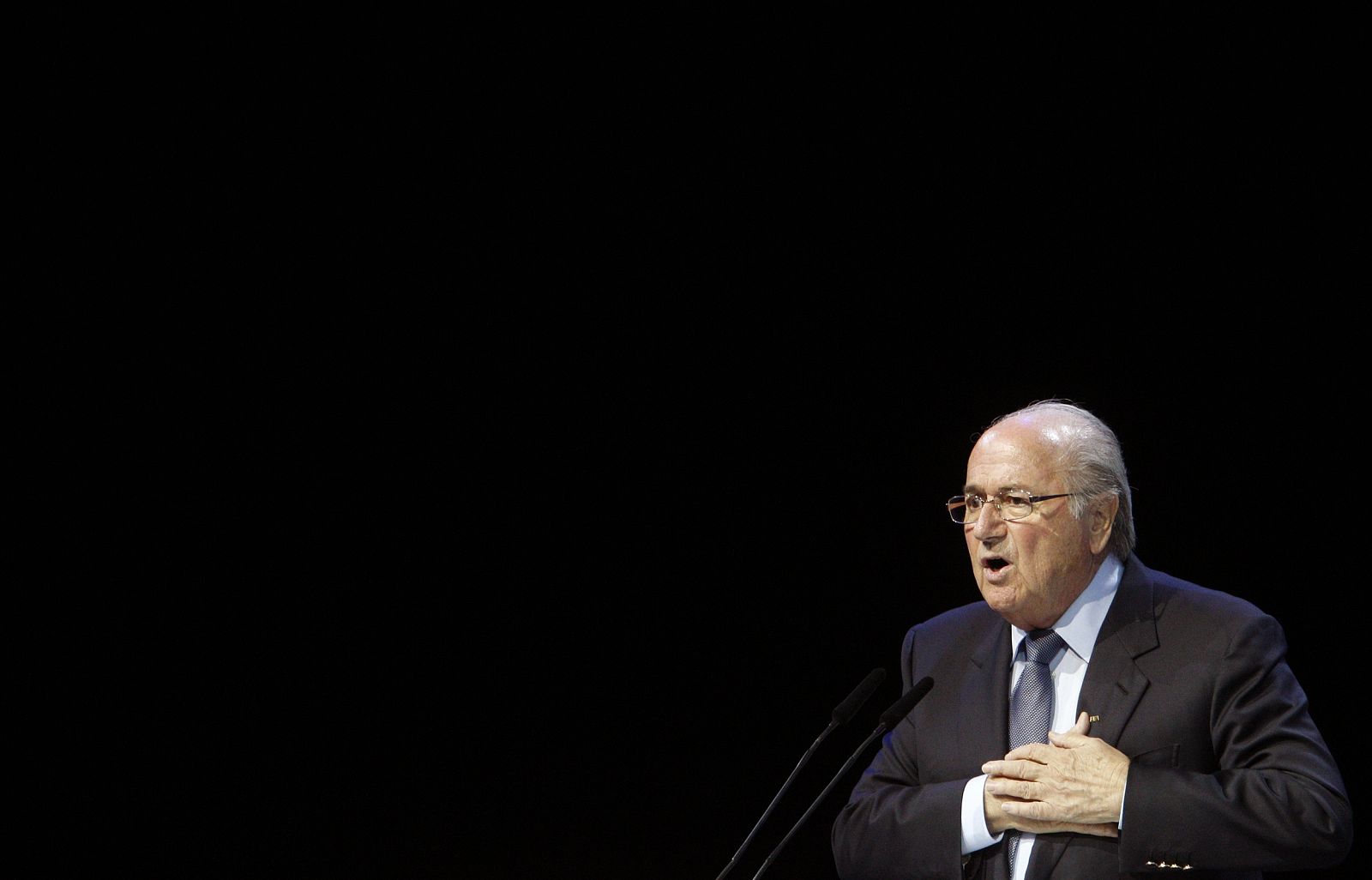 El presidente de la FIFA, Joseph Blatter, pronuncia su discurso en la apertura del 61º Congreso de la FIFA
