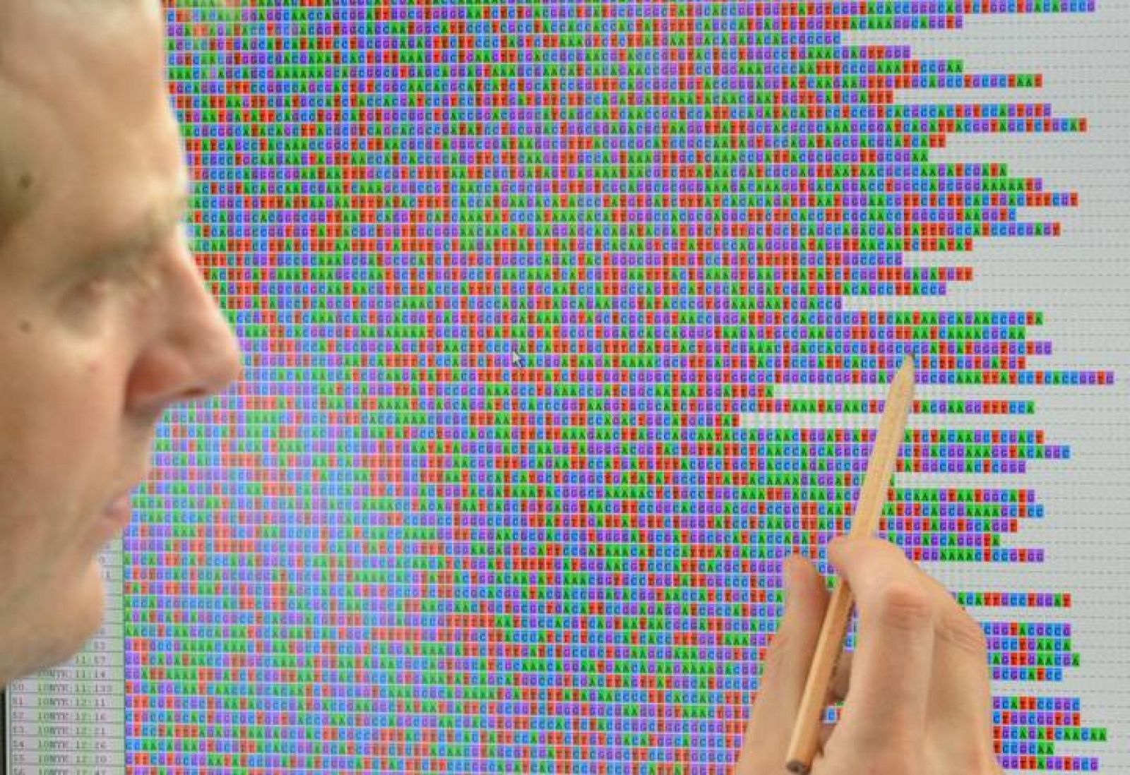 El bacteriólogo Holger Rohde, de la Clínica Universitaria Eppendorf de Hamburgo, señala una parte de la decodificación del genoma de la bacteria E-coli en su pantalla de ordenador en su laboratorio en Hamburgo, Alemania