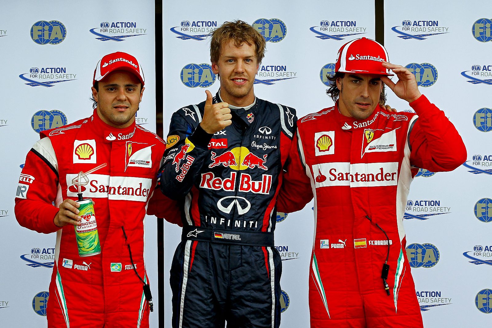 Los tres primeros clasificados en la 'pole' del GP de Canadá.