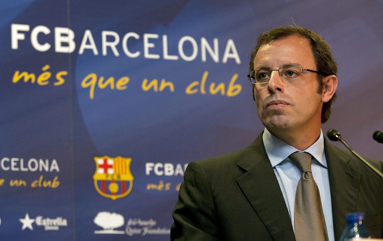 El presidente del FC. Barcelona, Sandro Rosell, durante la rueda de prensa