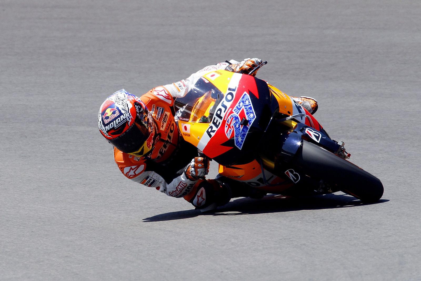 Honda MotoGP rider Stoner takes a curve during the Italian motorcycling Grand Prix at Mugello circuit