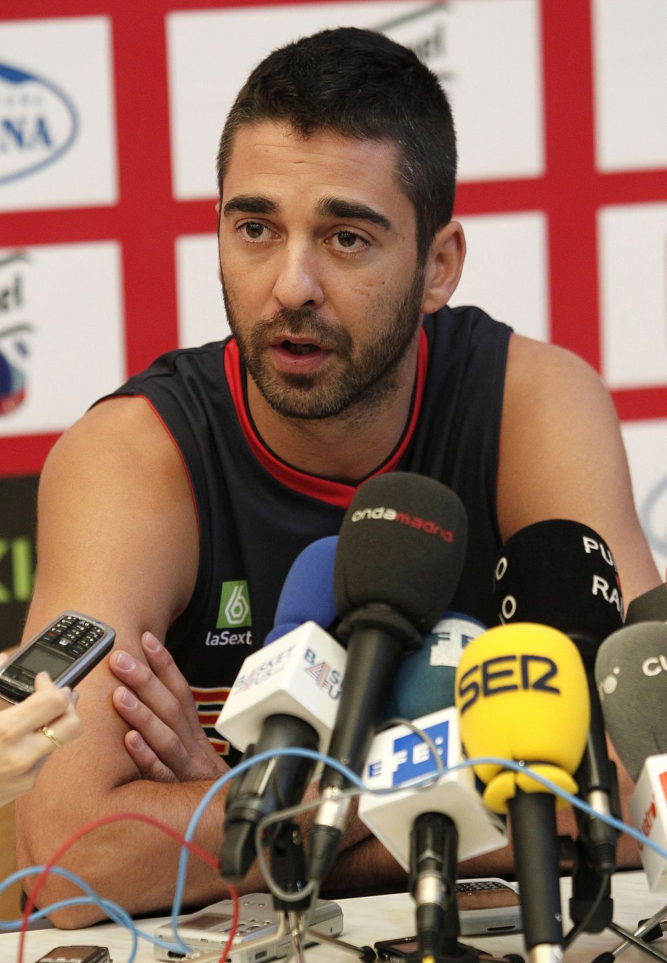 El escolta Juan Carlos Navarro durante la rueda de prensa de este jueves en Madrid