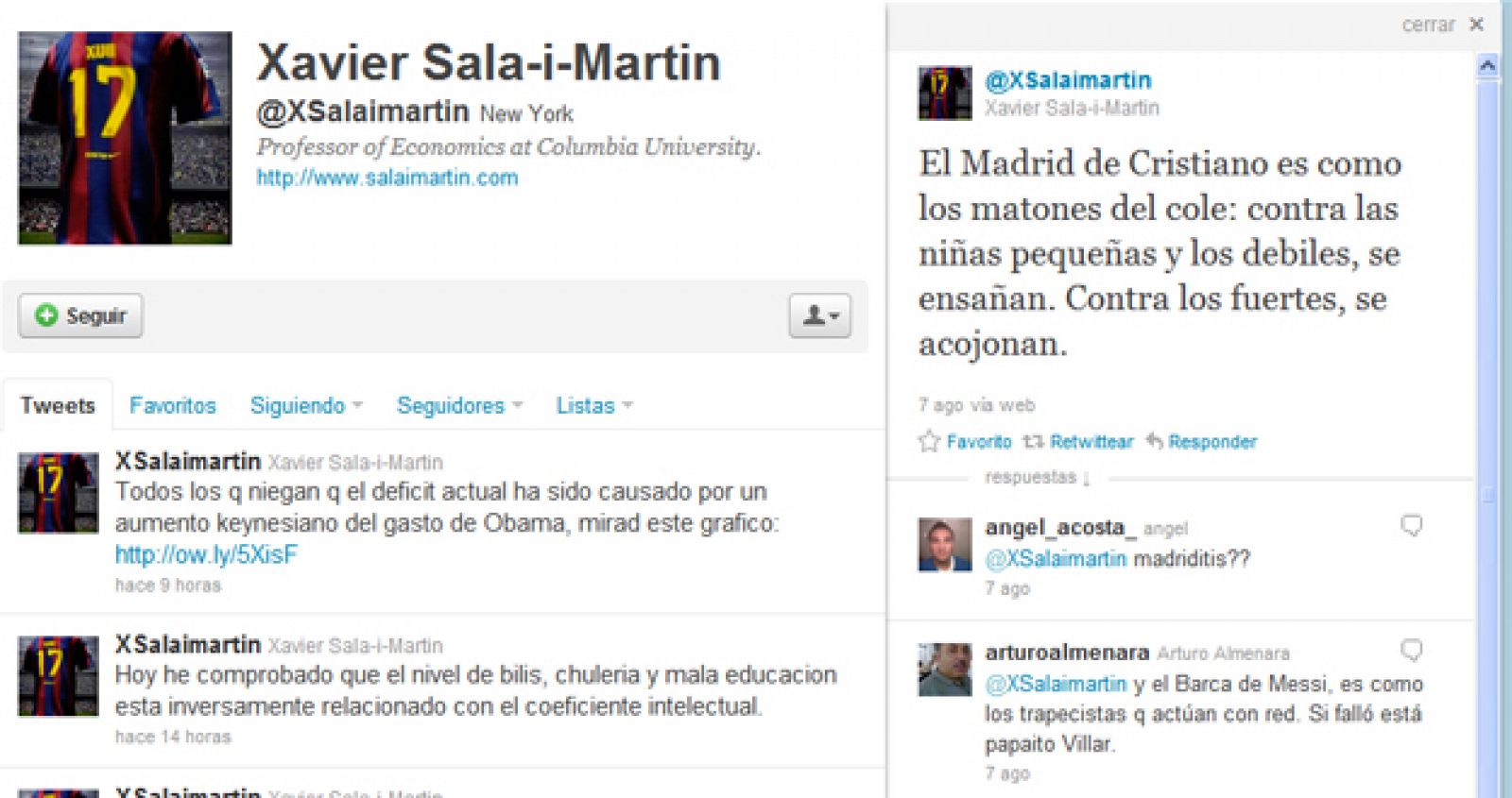 El twitter de Sala i Martín en el que descalifica al Real Madrid