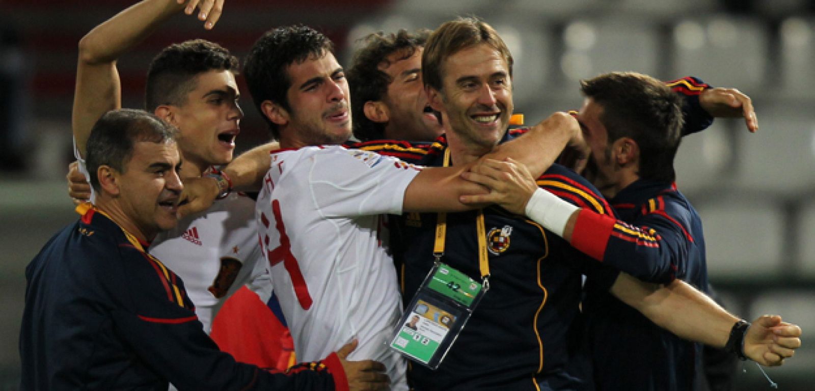 Julen Lopetegui,seleccionador español celebra el triunfo ante Corea.