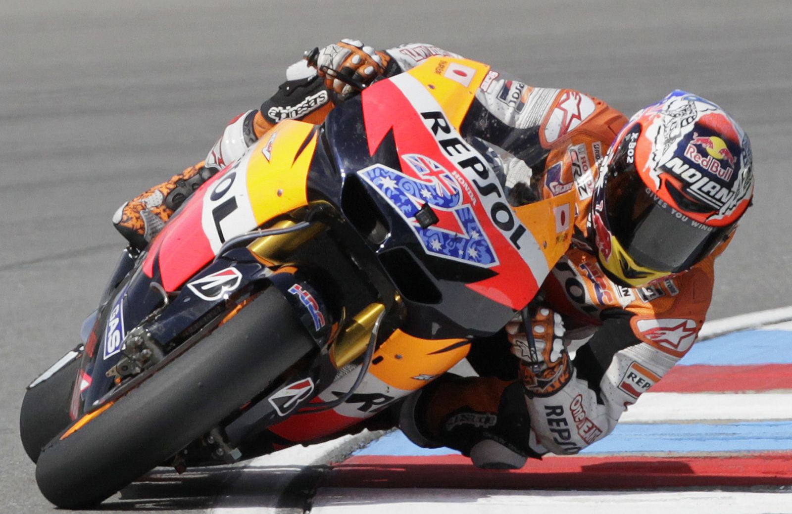 Honda MotoGP rider Casey Stoner of Australia rides to win the Czech Grand Prix in Brno