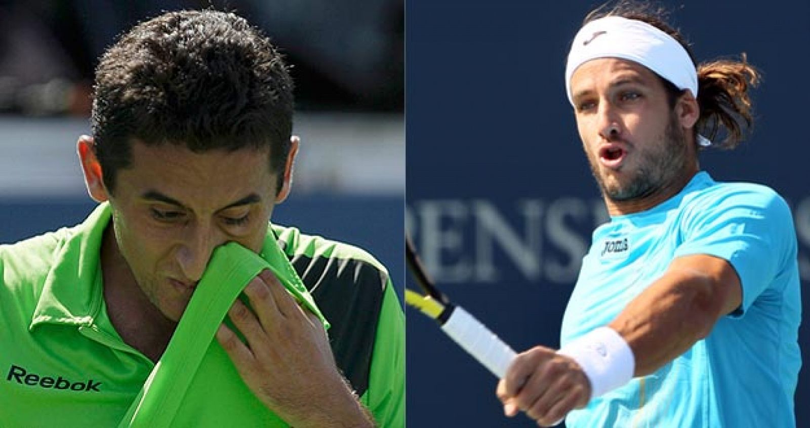 Los tenistas españoles, Nicolás Almagro y Feliciano López, en sus respectivos partidos del US Open 2011.