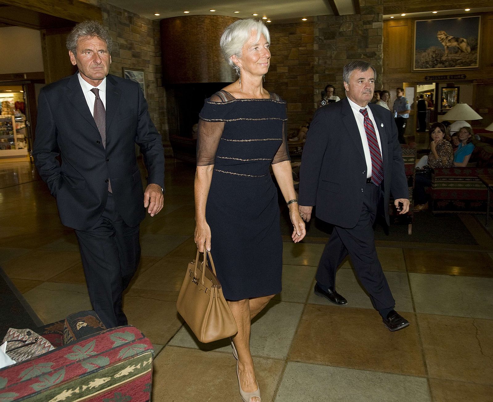 International Monetary Fund chief Lagarde arrives at the opening reception and dinner for the Federal Reserve Bank of Kansas City Economic Policy Symposium in Jackson Hole