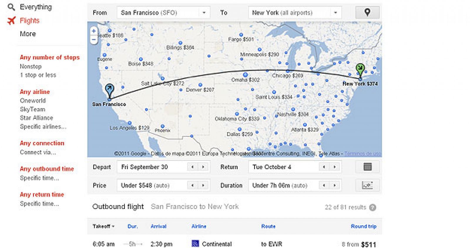 La oferta de vuelos que aparece en cada búsqueda está aún limitada a una serie de ciudades de Estados Unidos.