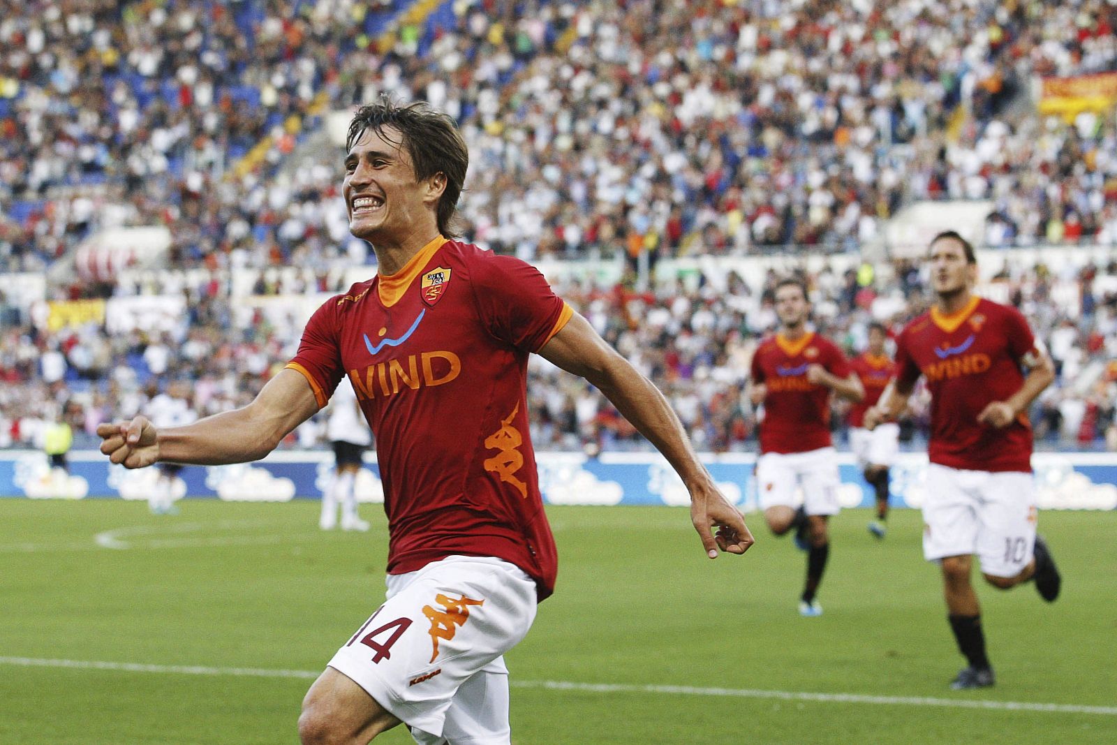 Bojan Krkic, de la Roma, celebra el gol conseguido ante el Atalanta