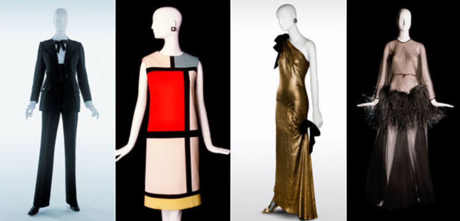 Algunos de los famosos prototipos de Yves Saint-Laurent que se exponen en Madrid.  