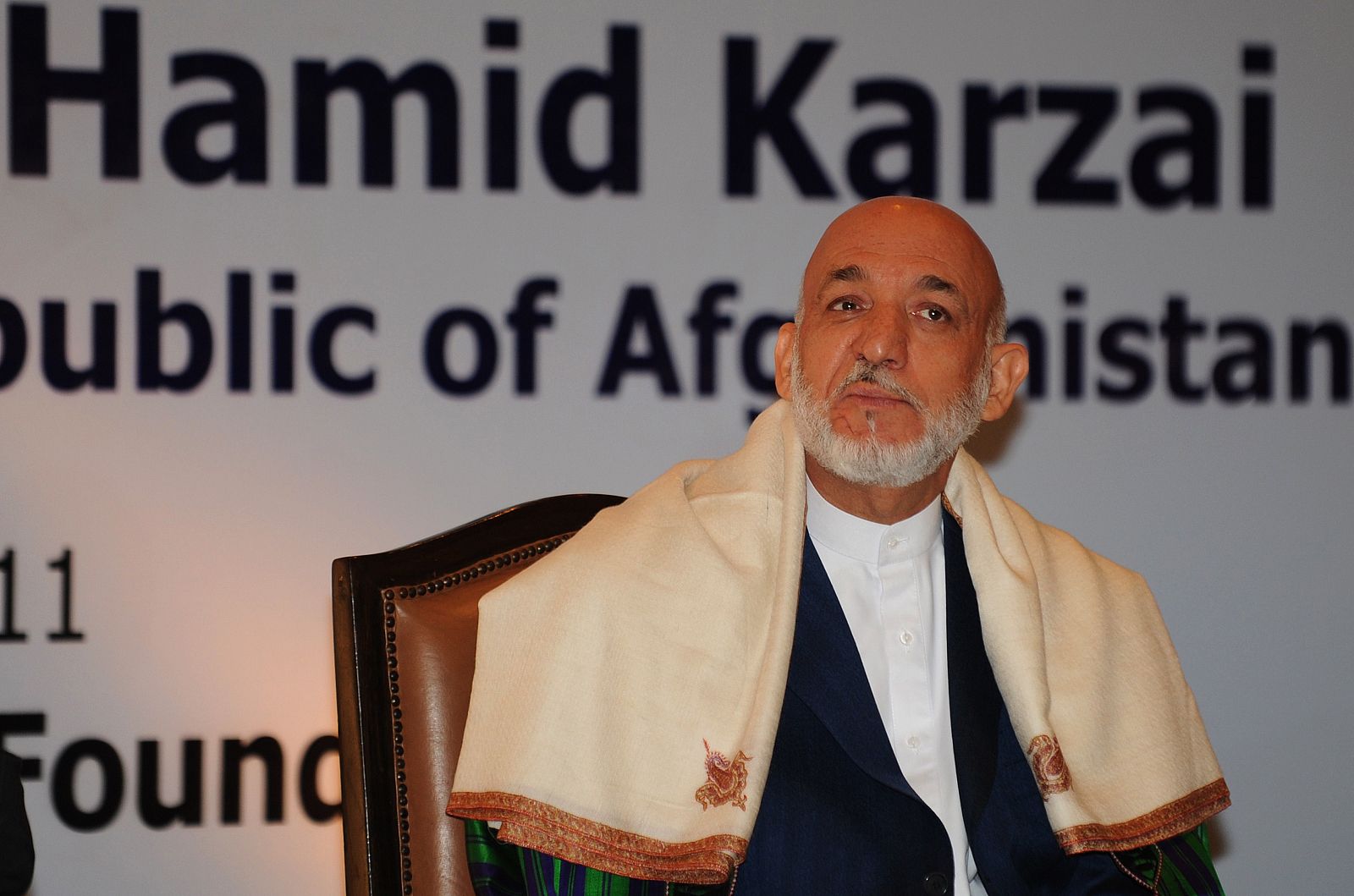 El presidente afgano, Hamid Karzai, durante una conferencia en la capital de India, Nueva Delhi