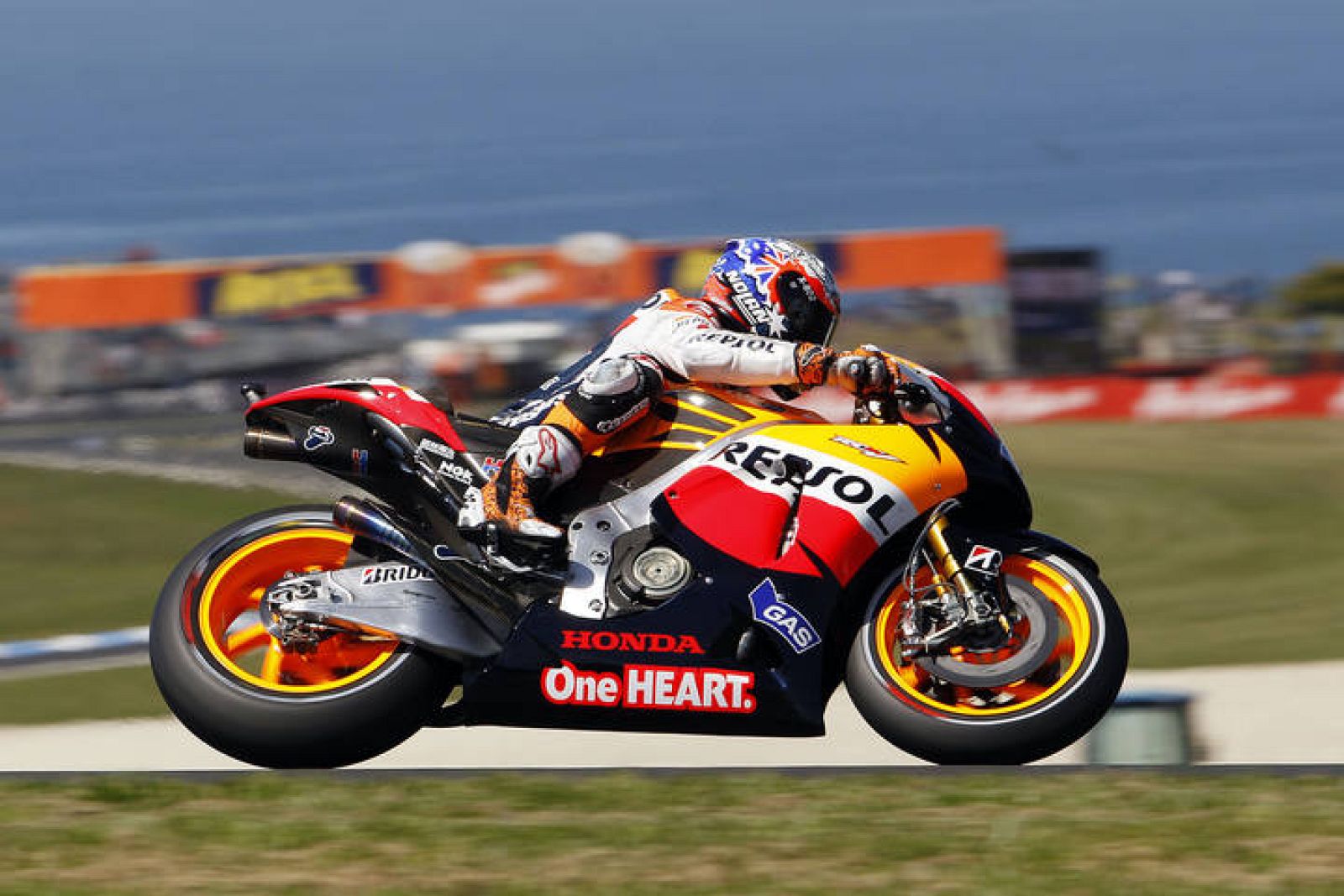 Casey Stoner manejó con maestría su Honda RC212V.